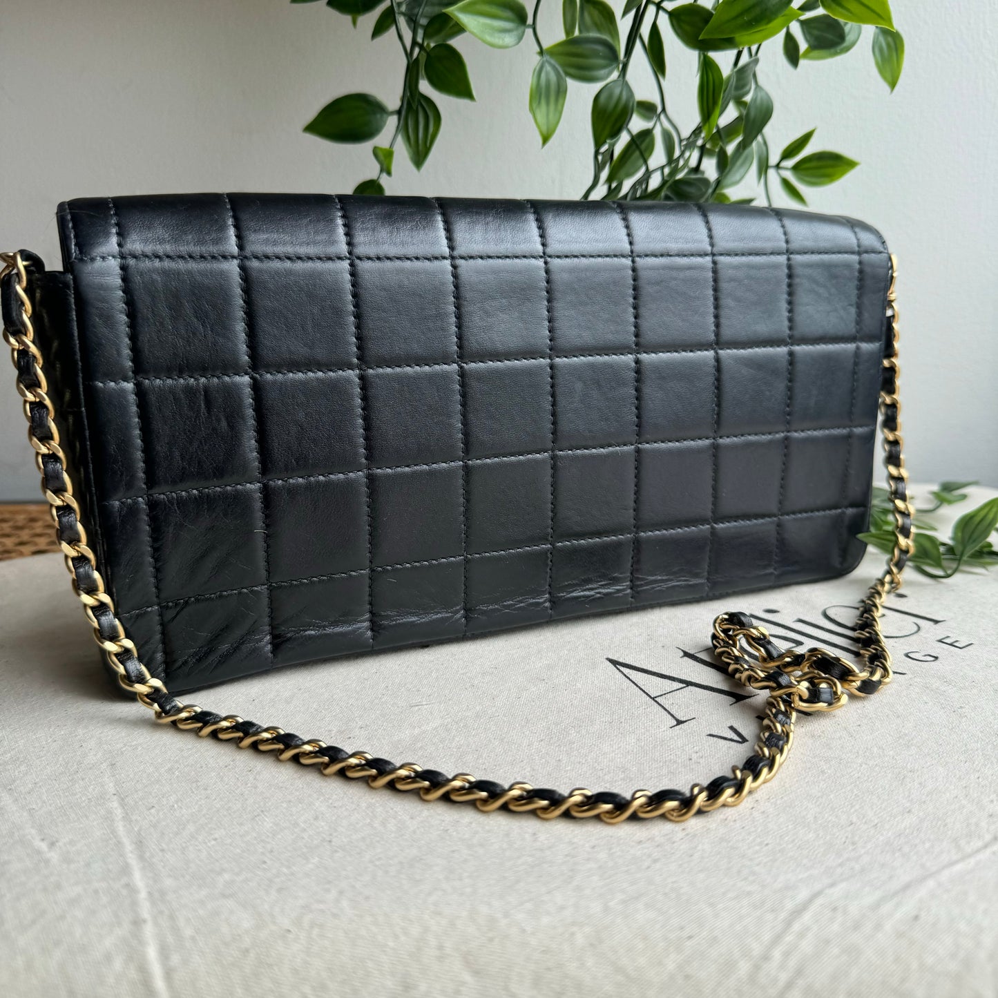 Chanel 2000 East West Chocolate Bar Single Flap