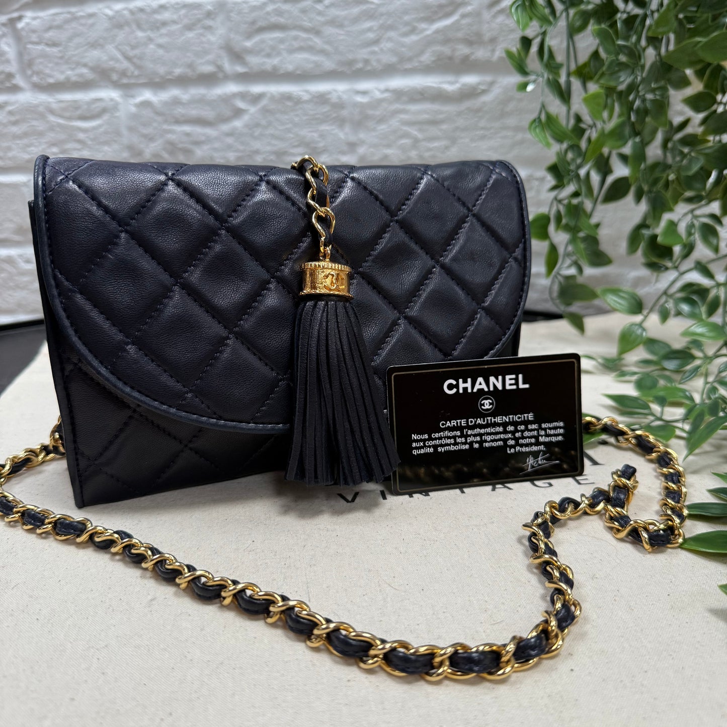 Chanel 1986 Navy Quilted Half Moon Flap