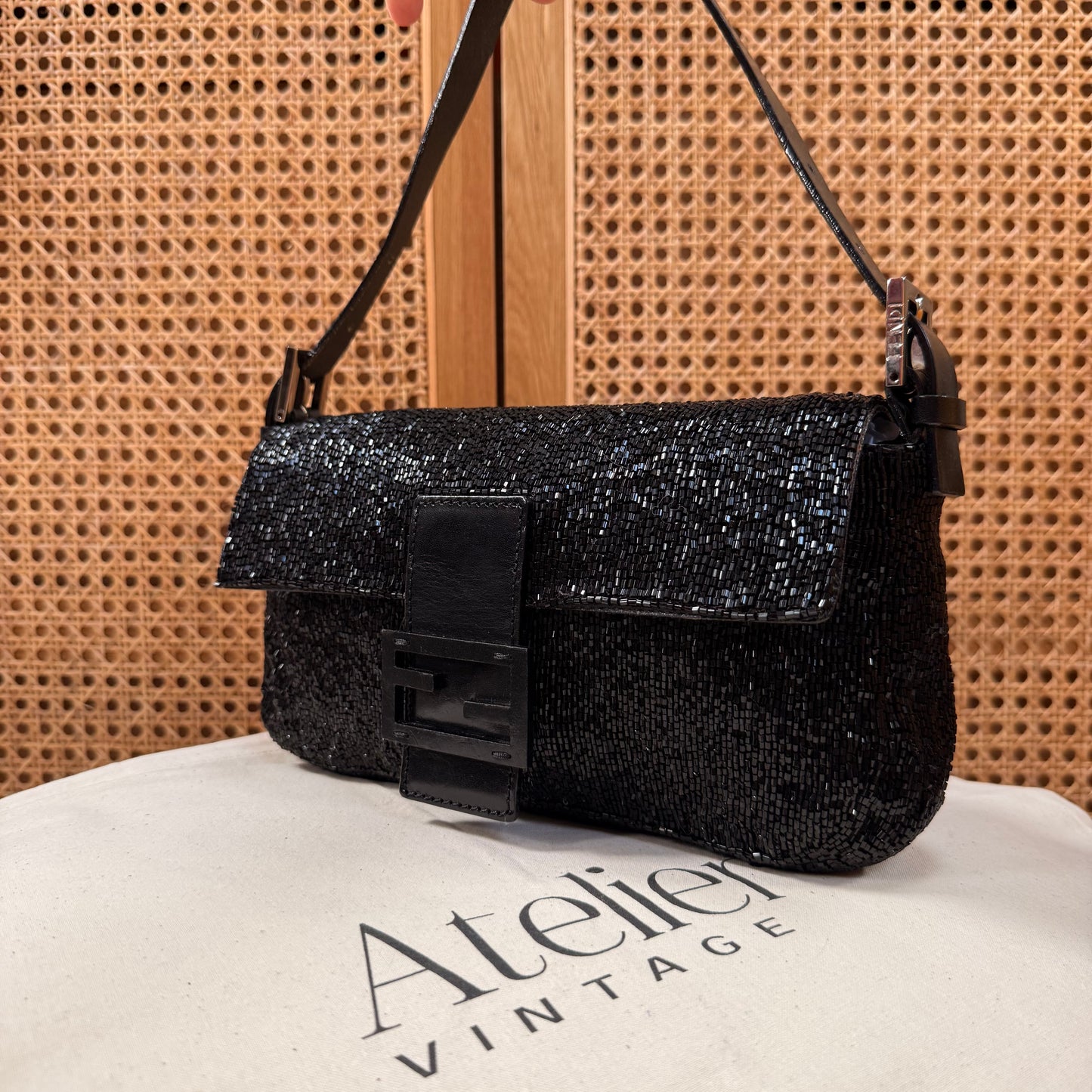 Fendi 2001 Rare Fendi Baguette Black - Limited Edition full glass beaded with black leather