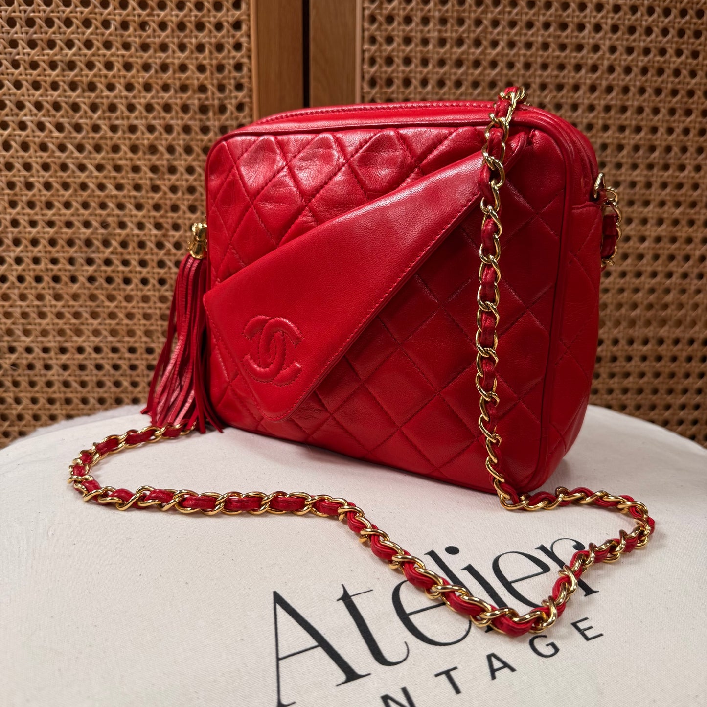 Chanel 1989 Red Quilted Tassel Camera Bag