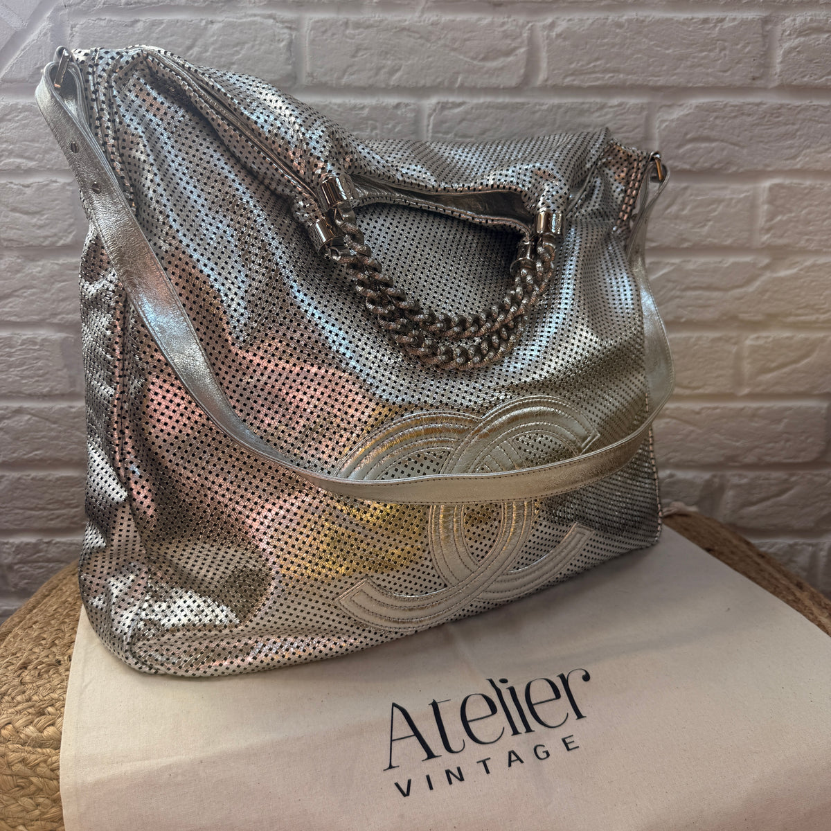 Chanel 2008 Rodeo Drive Oversized tote metallic silver