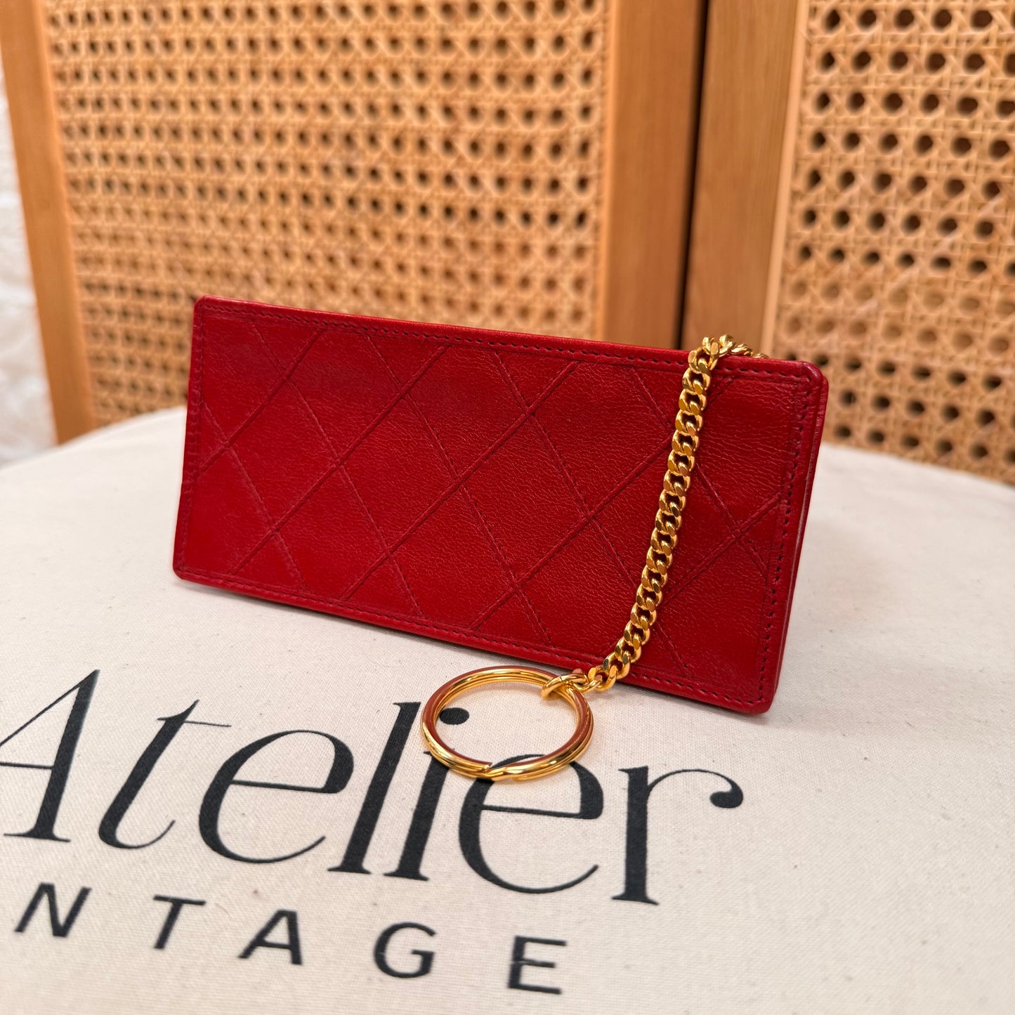 Chanel 1989 Red Quilted Key, Card & Coin pouch