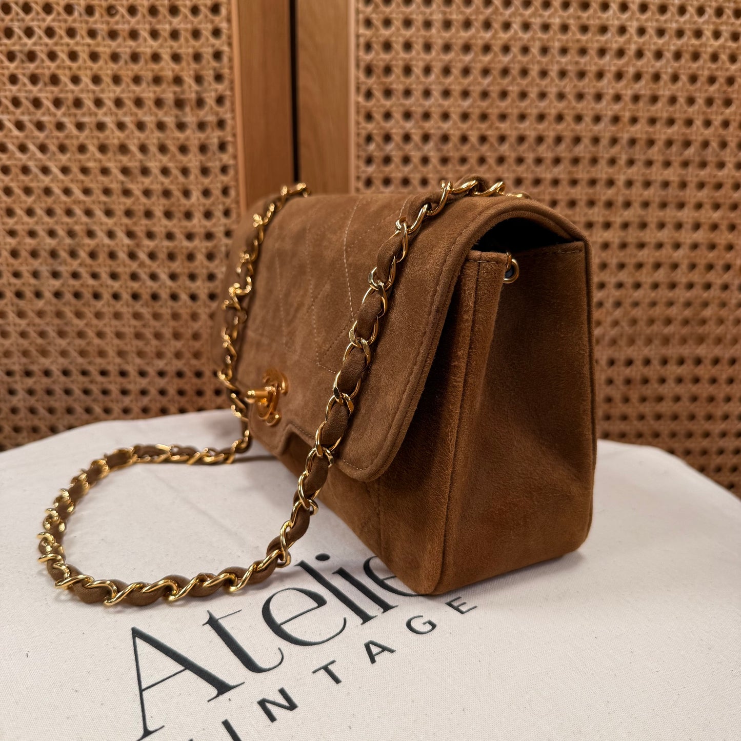 Chanel 1989 Super Rare Tan Suede Single Flap