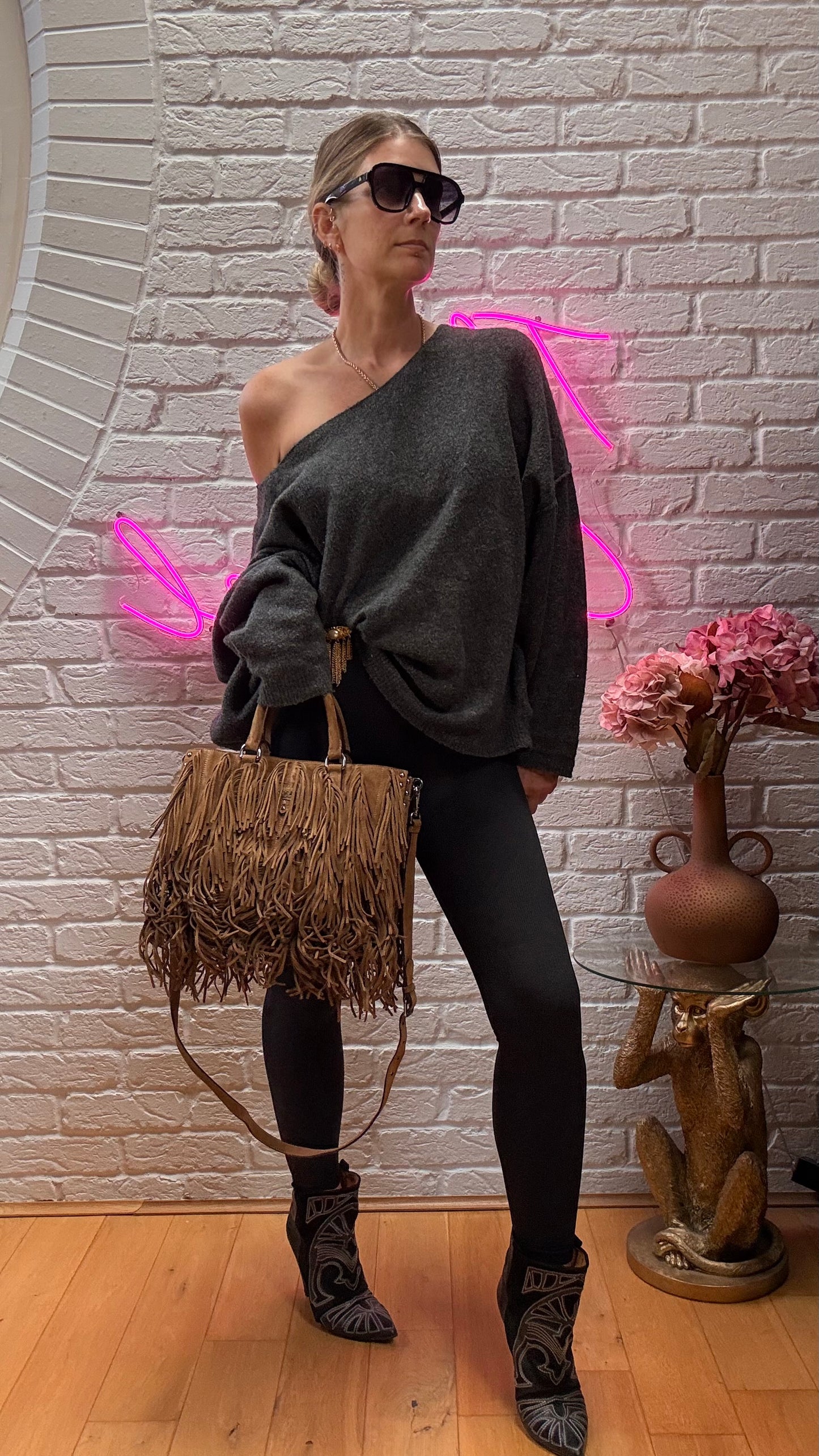 Prada Saffiano Two Way Suede Fringed tote