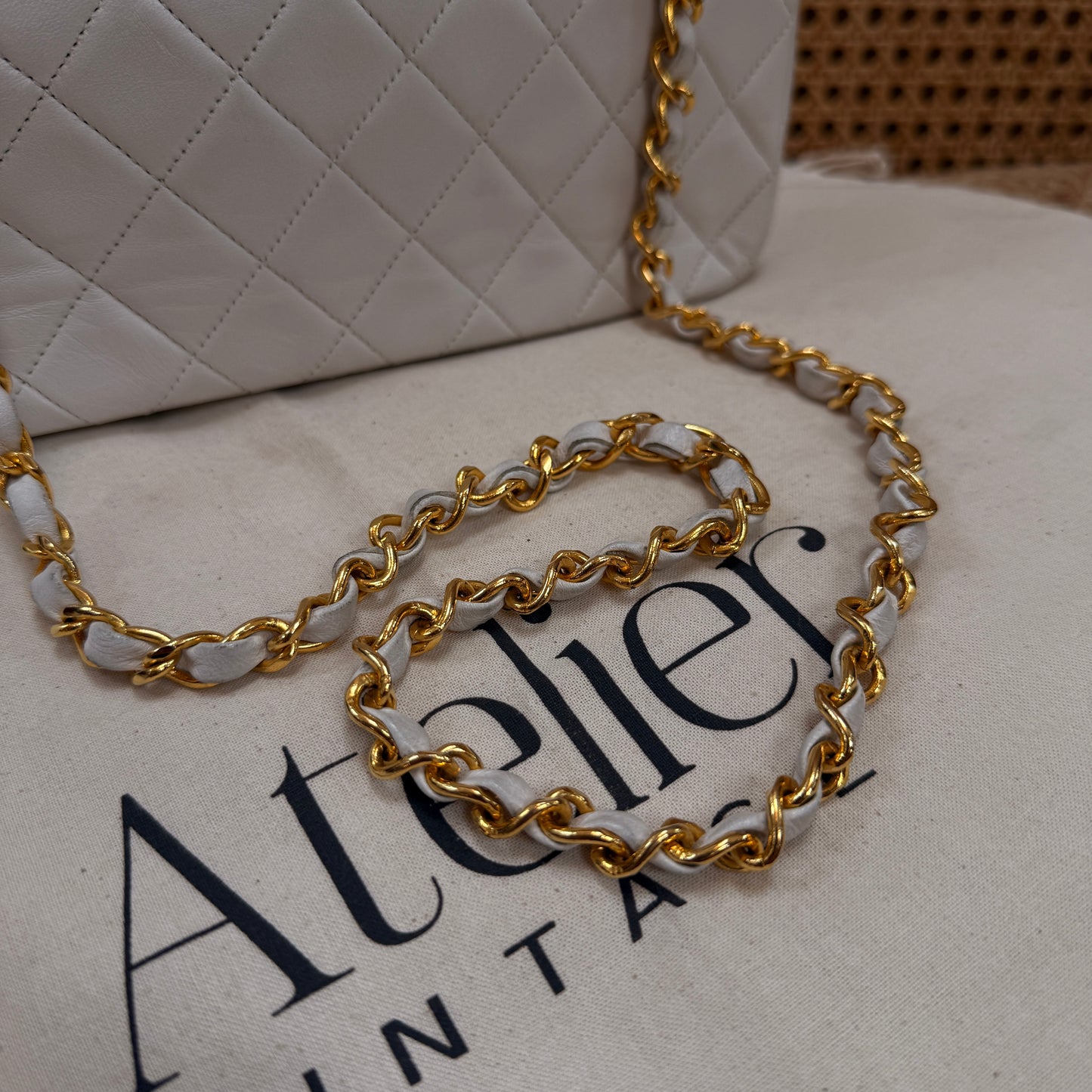 Chanel 1989 Ivory Classic Medium Rectangle Full Flap