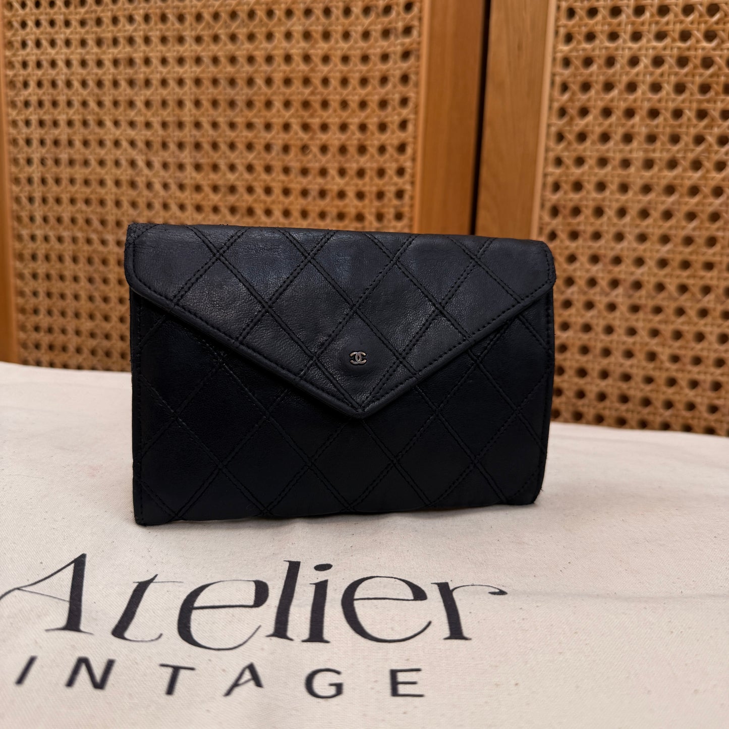 Chanel Rare Black Early 1990s Envelope Card & Coin Pouch