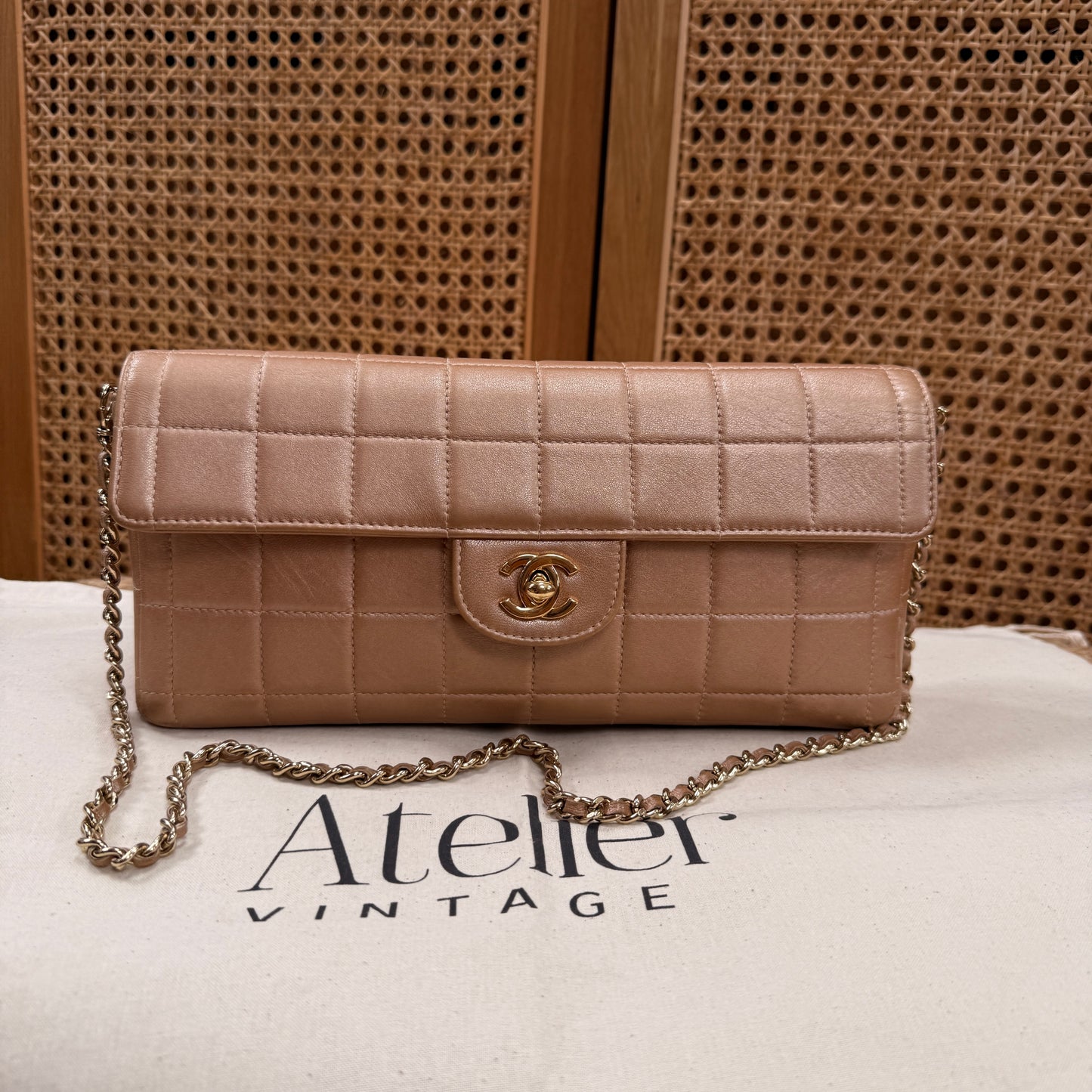Chanel 2002 Blush Pink Irredescent East West Chocolate Bar Single Flap