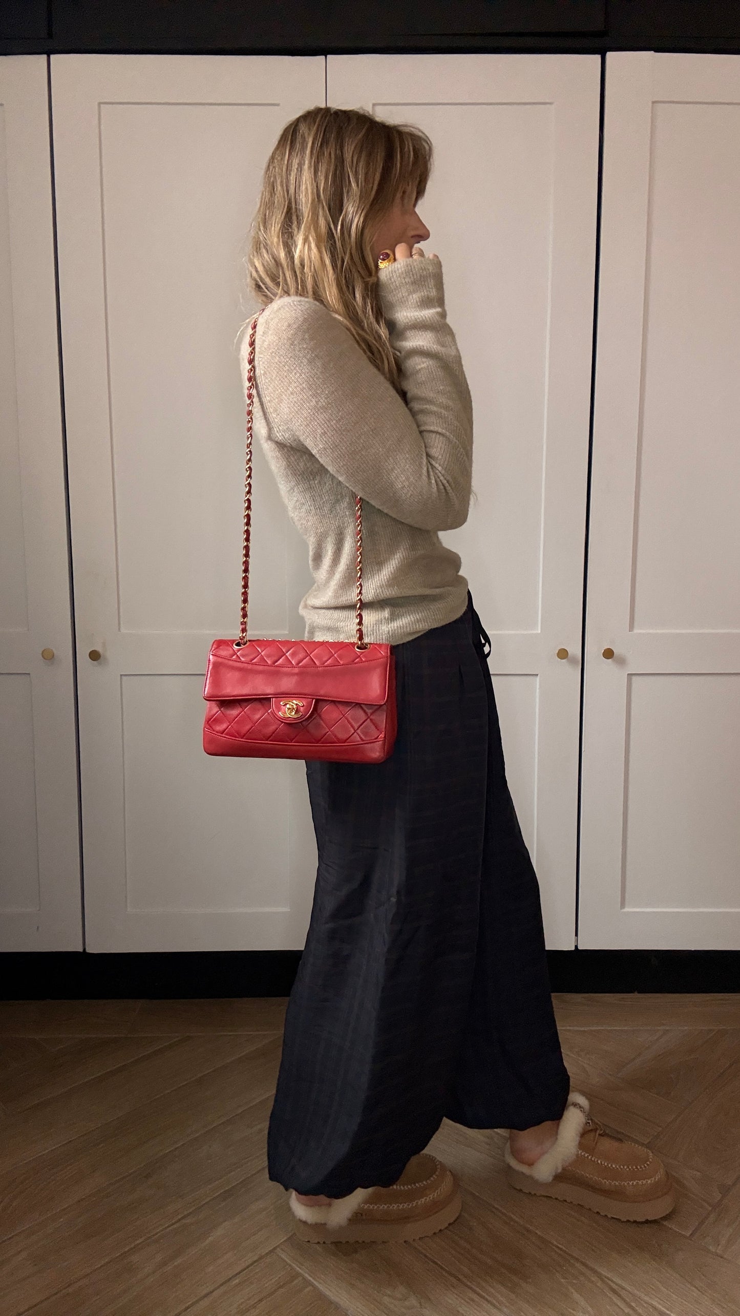 Chanel 1989 Red Classic Single Flap with purse