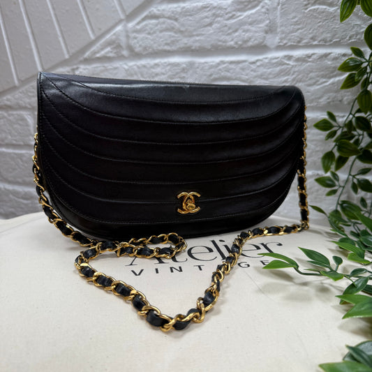 Chanel Early 1980s Quilted Half Moon CC Turnlock Single Flap