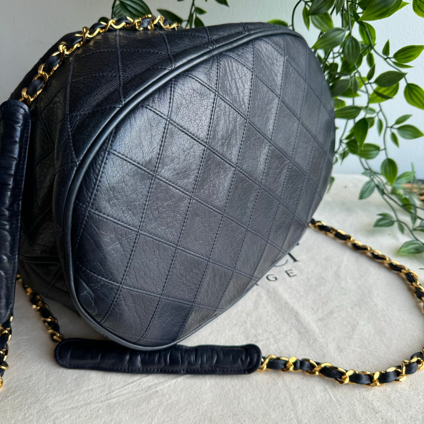 Chanel 1986 Navy CC Charm Bucket Bag