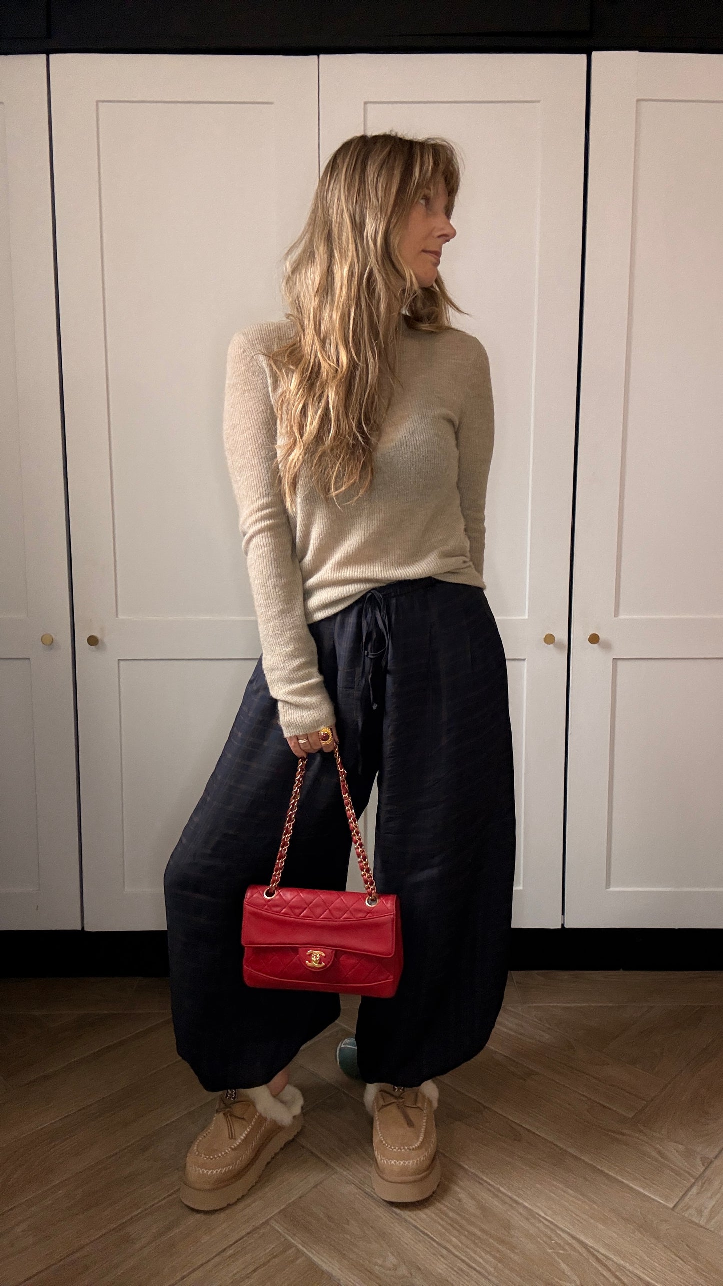 Chanel 1989 Red Classic Single Flap with purse