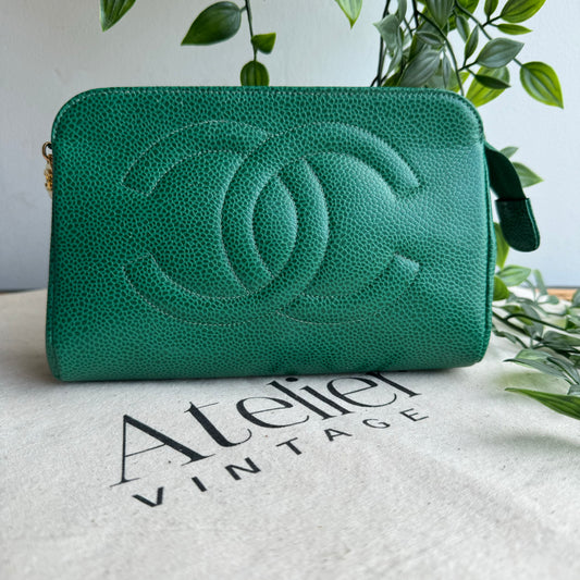 Chanel 1994 Emerald CC Caviar Pouch
