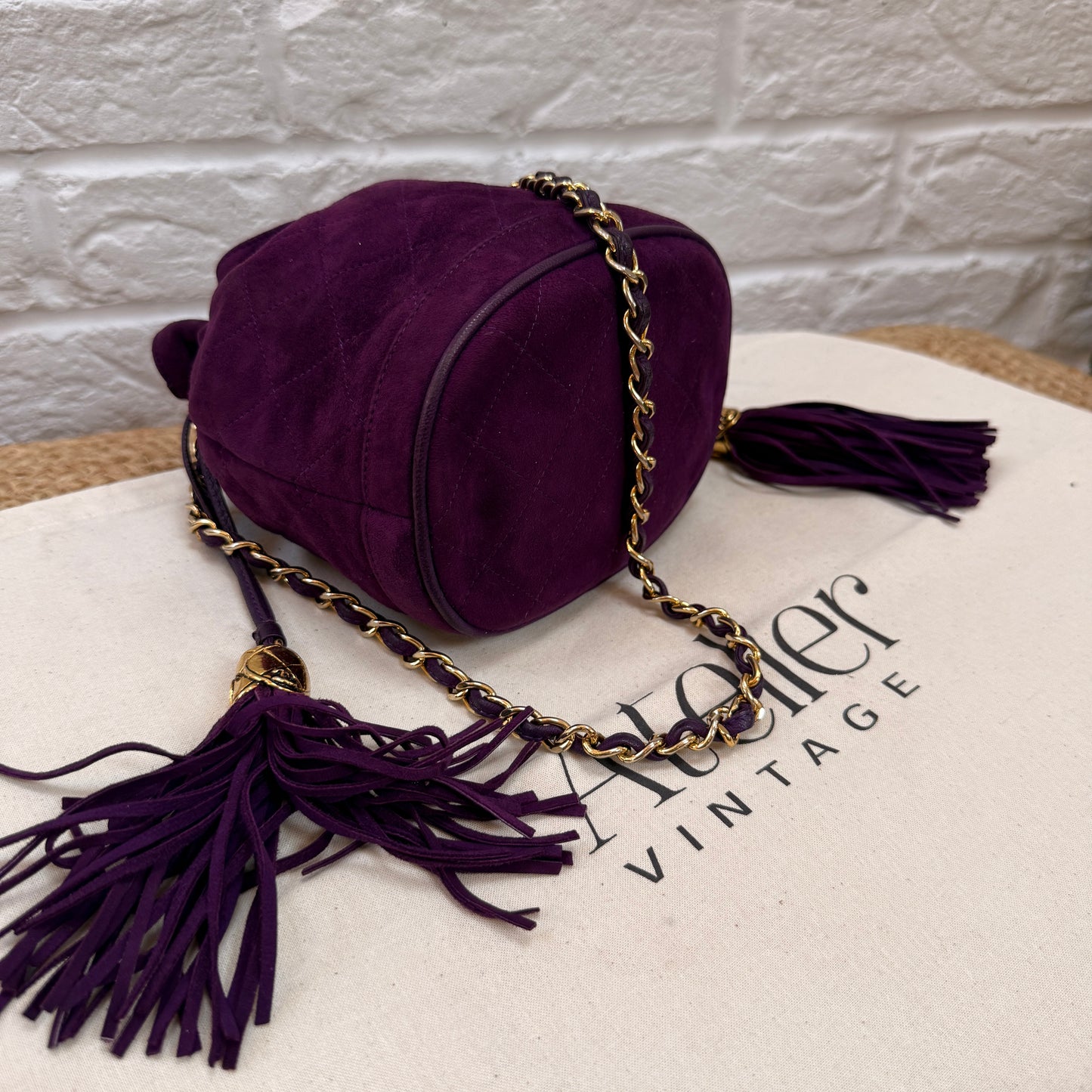 Chanel 1989 ultra rare plum suede Quilted Cross Body Bucket Bag