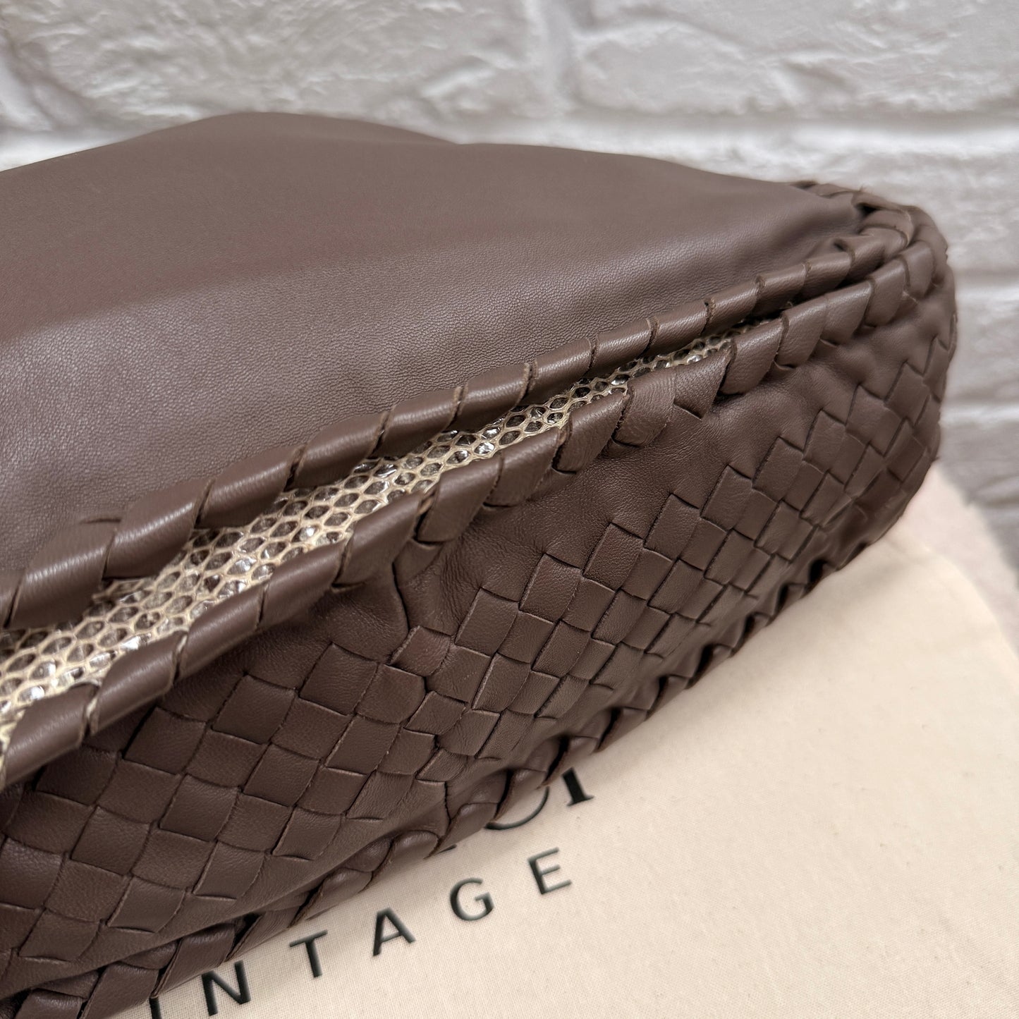 Bottega Veneta 1990s Bottega Veneta Taupe & Beige Lizard Leather Tote