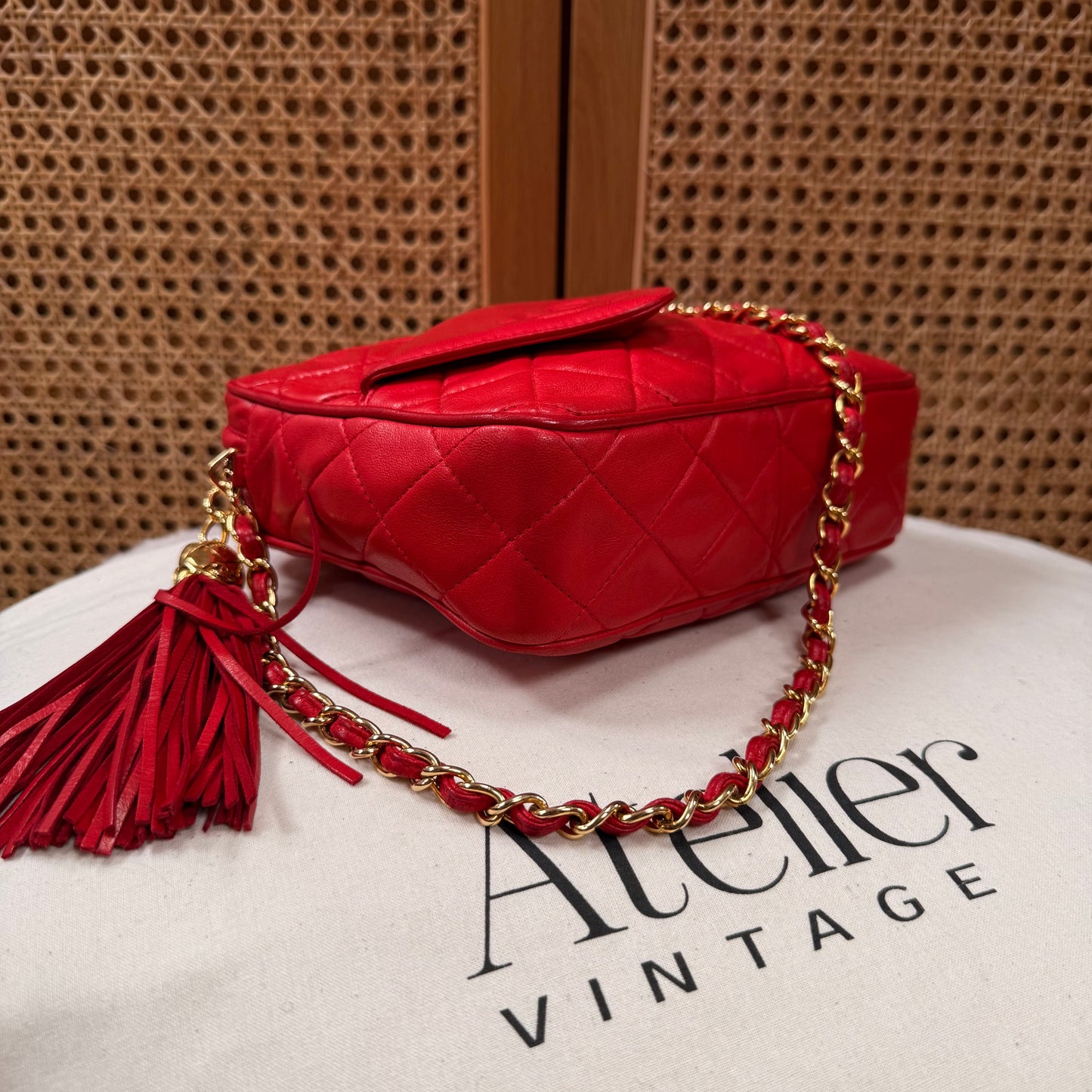 Chanel 1989 Red Quilted Tassel Camera Bag