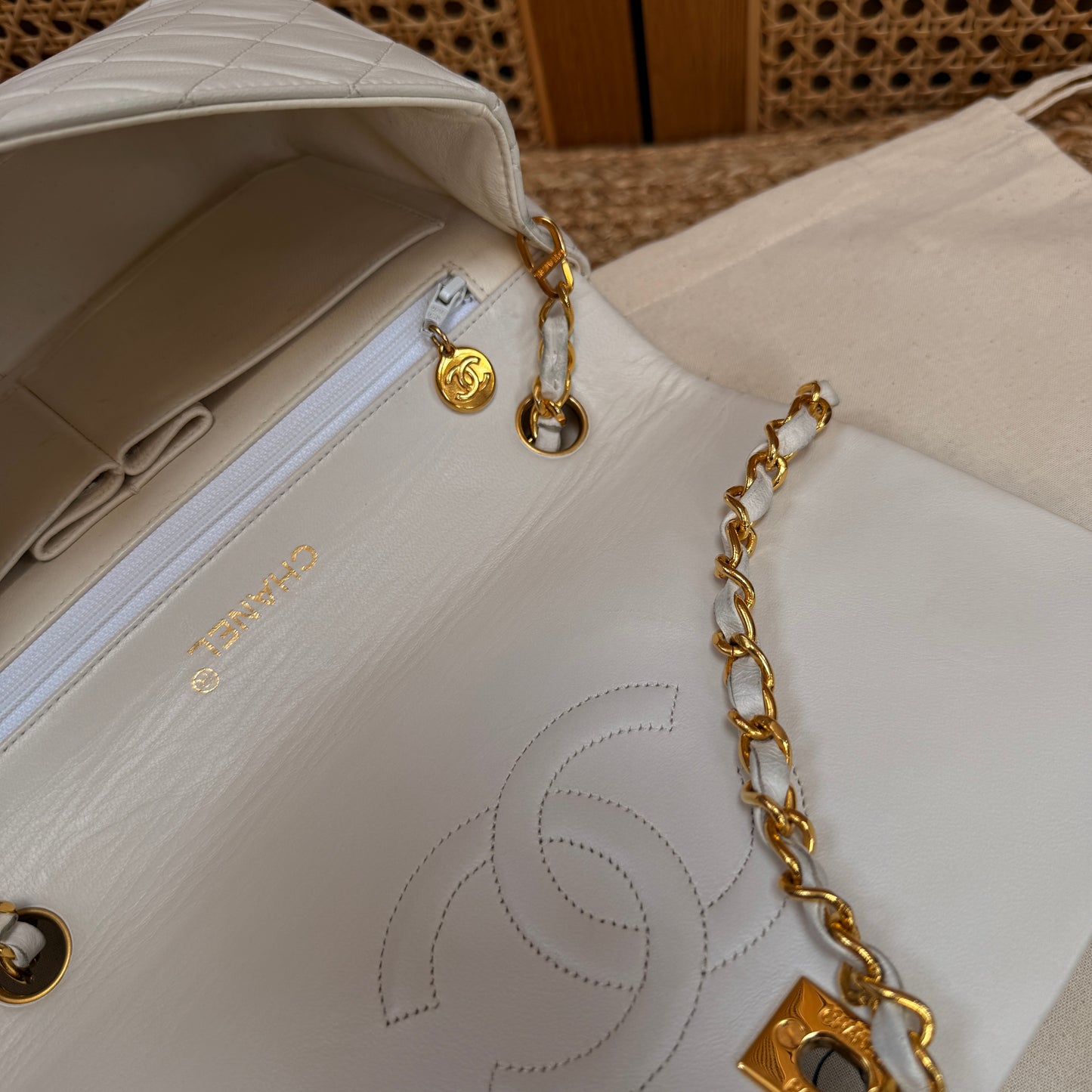 Chanel 1989 Ivory Classic Medium Rectangle Full Flap