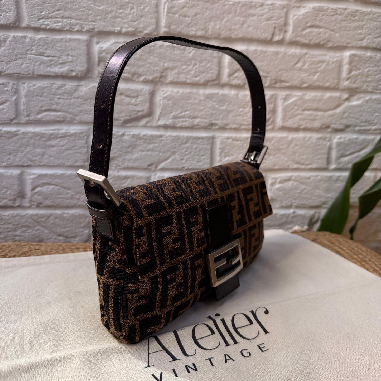 Fendi 1990s Original Baguette in Brown Zucca Print Canvas