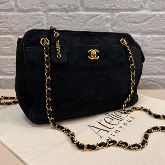 Chanel 1996 Rare Black Suede CC Turnlock Crossbody Tote with 24k Gold Hardware
