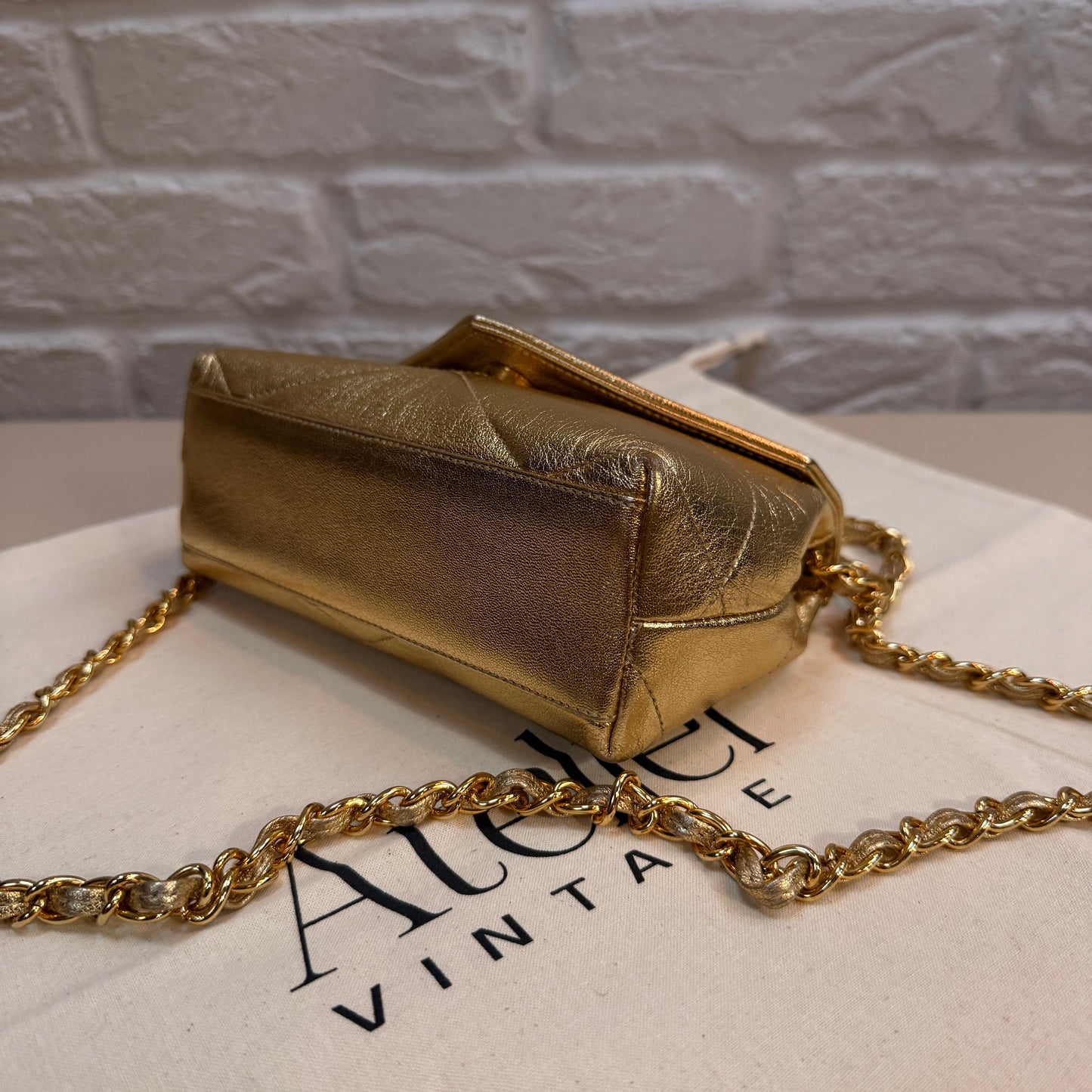 Chanel 1986 Ultra Rare Gold Lambskin Camellia Charm Envelope Flap