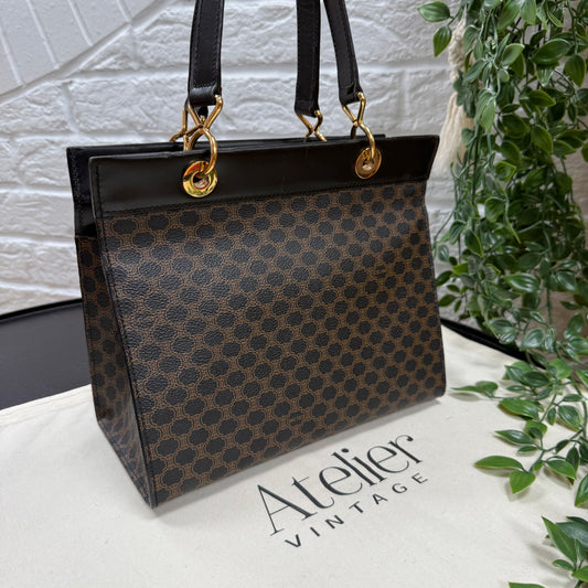 Celine 1980s Dark Macadam Zip Top Mini Tote
