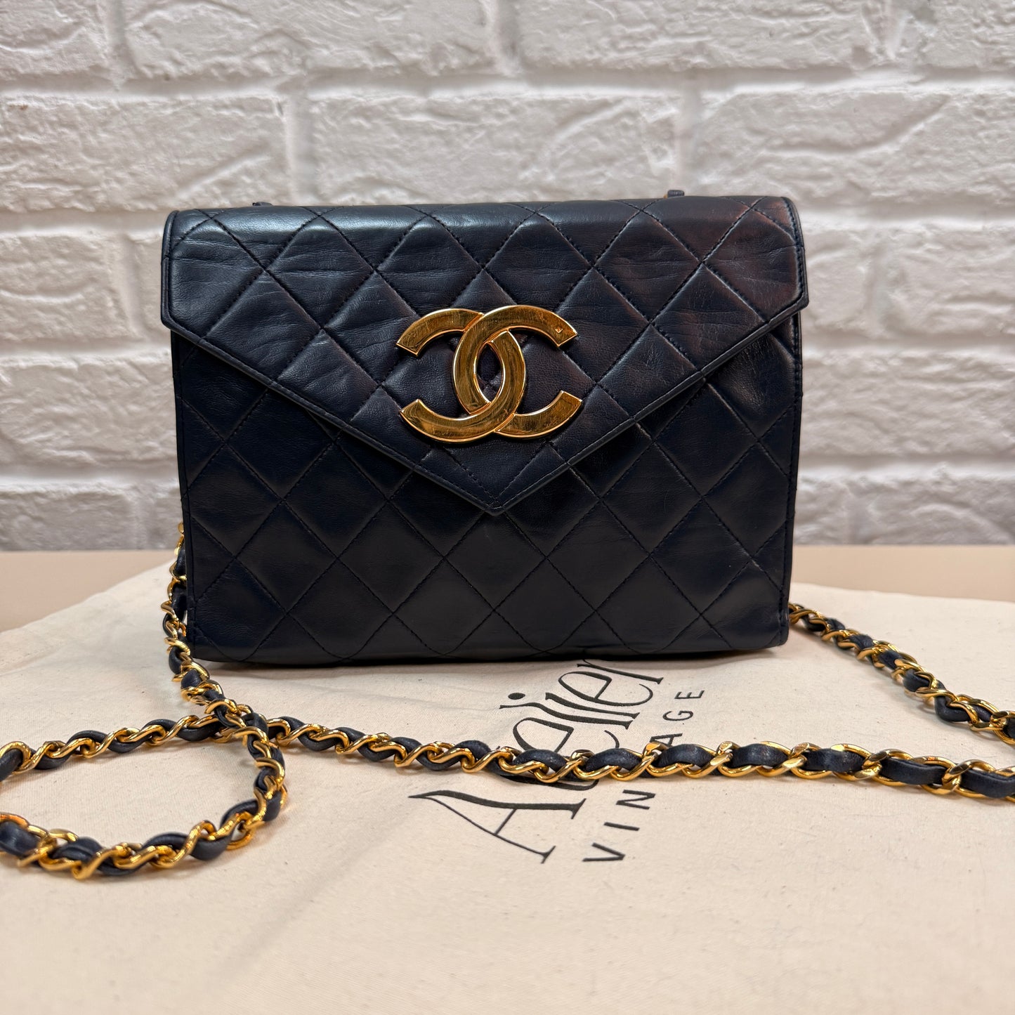 Chanel 1989 Rare Navy Jumbo CC Envelope Flap