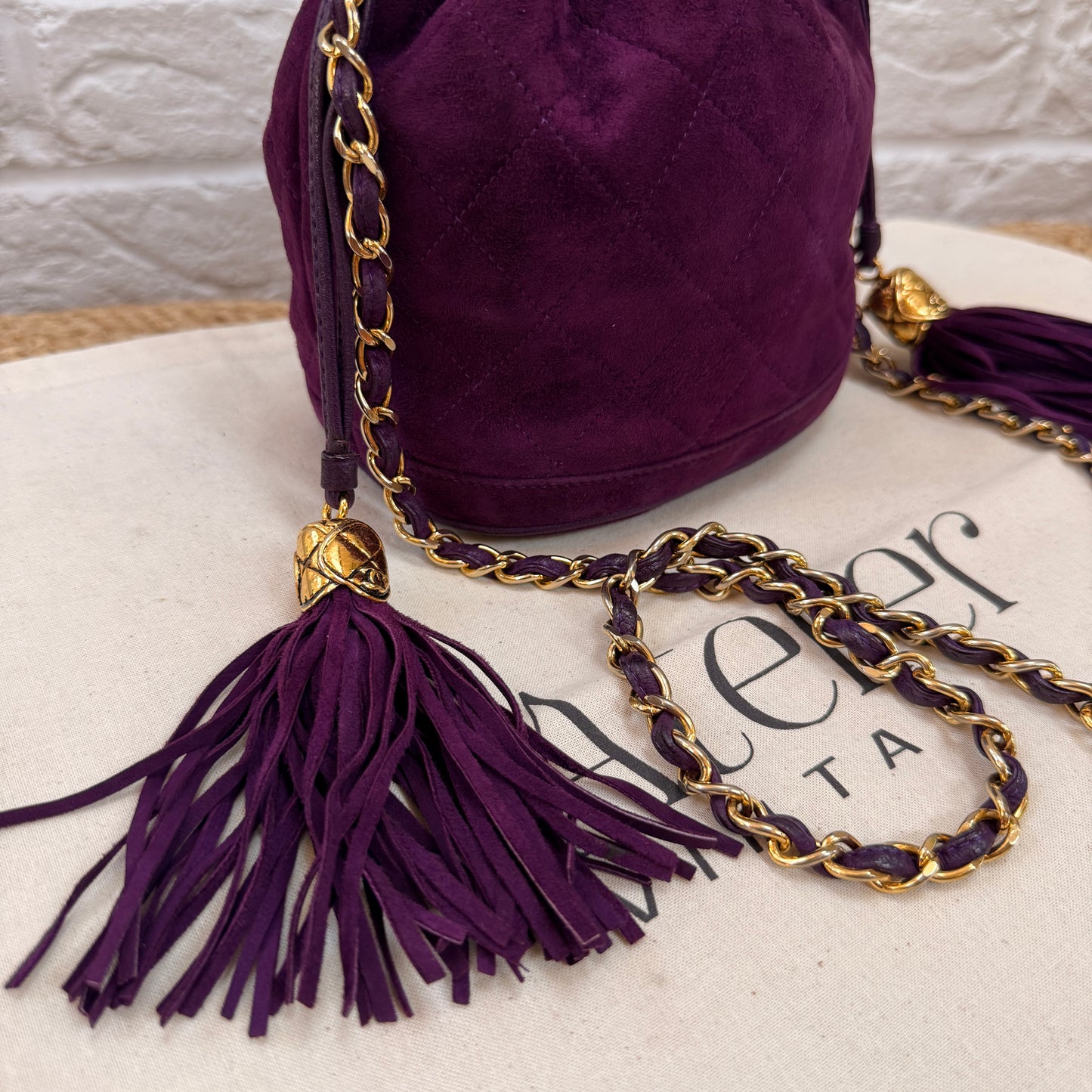 Chanel 1989 ultra rare plum suede Quilted Cross Body Bucket Bag