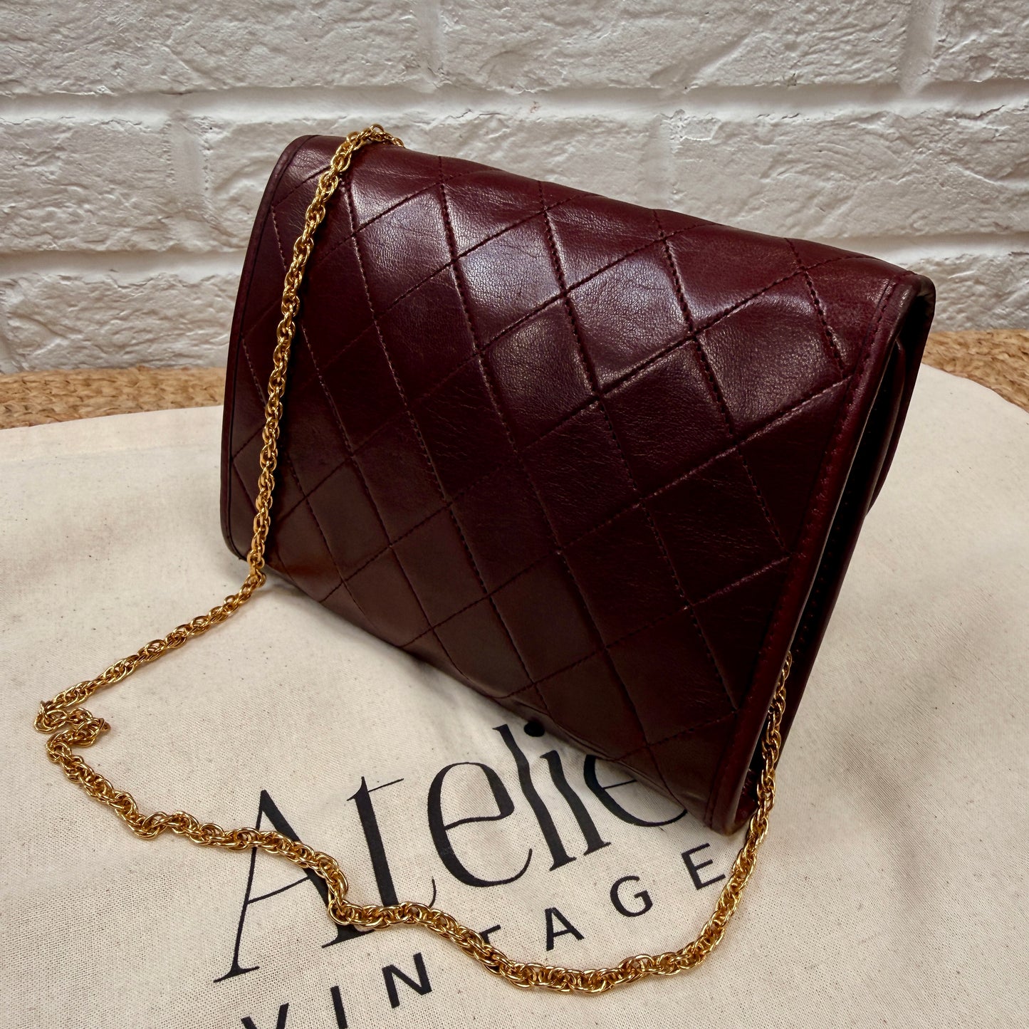 Chanel Early 1980s Rare Bordeaux Lambskin Leather Single flap Cross Body