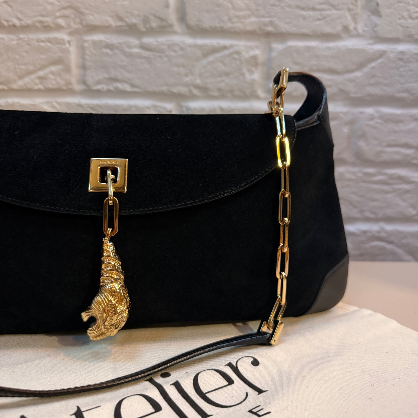 Gucci 1990s Gucci X Tom Ford Black Suede Tigers Head Cross Body