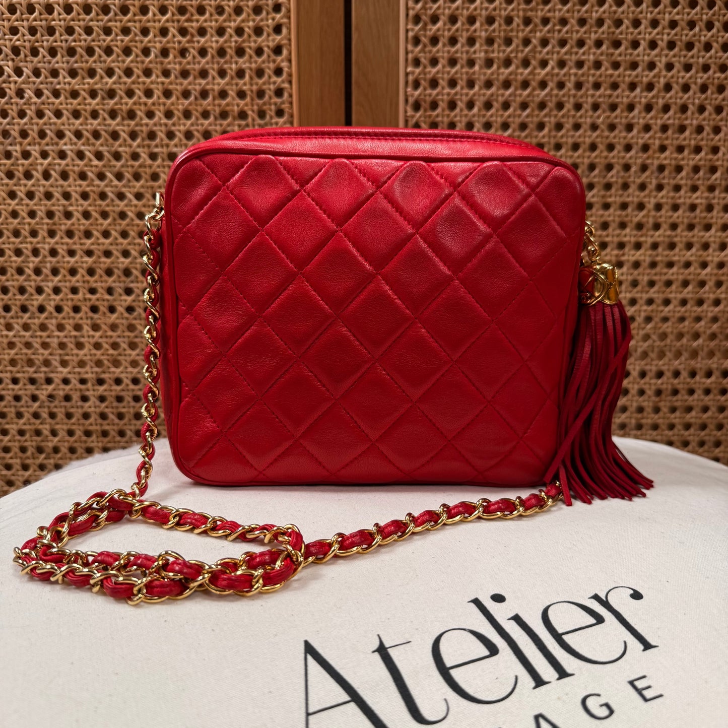 Chanel 1989 Red Quilted Tassel Camera Bag