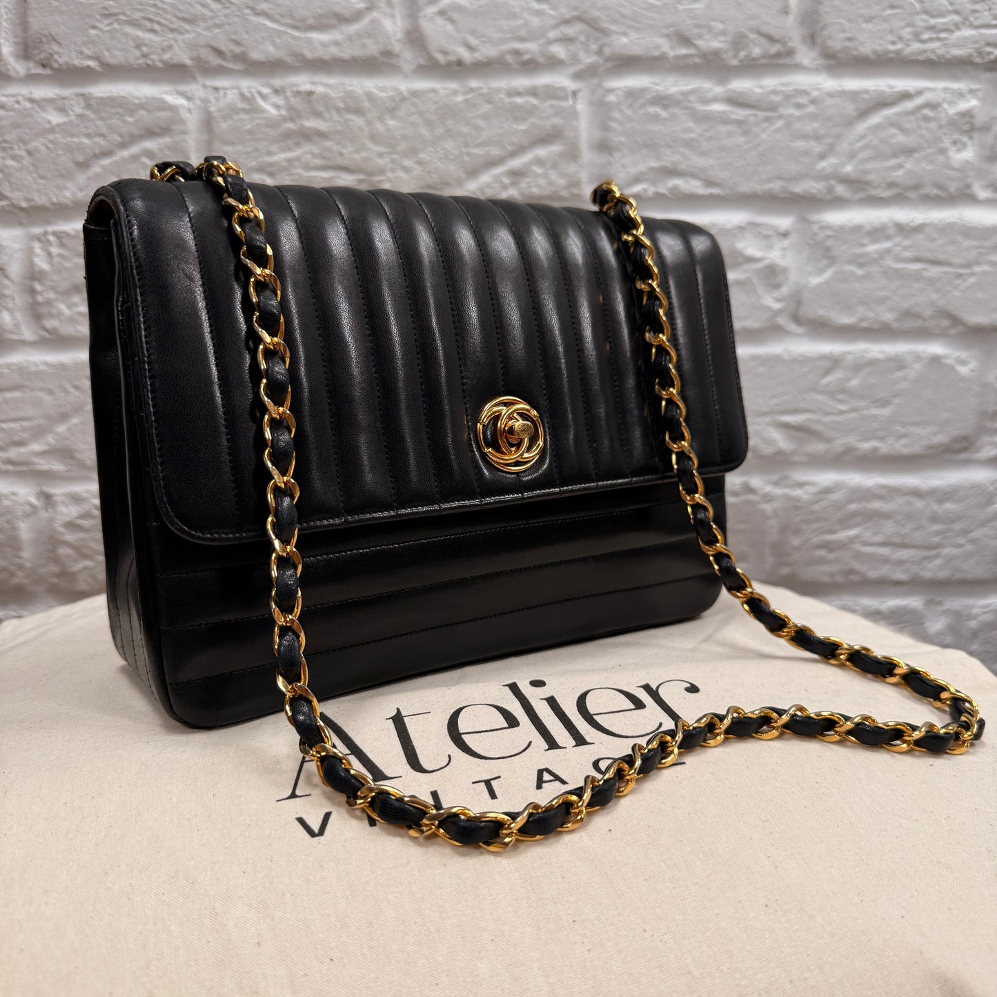 Chanel 1989 Rare Chanel Paris Limited Edition vertical quilted Single Flap in black