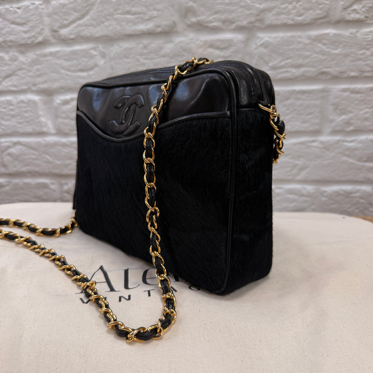 Chanel 1986 Rare Black Pony Hair & Leather Camera Bag