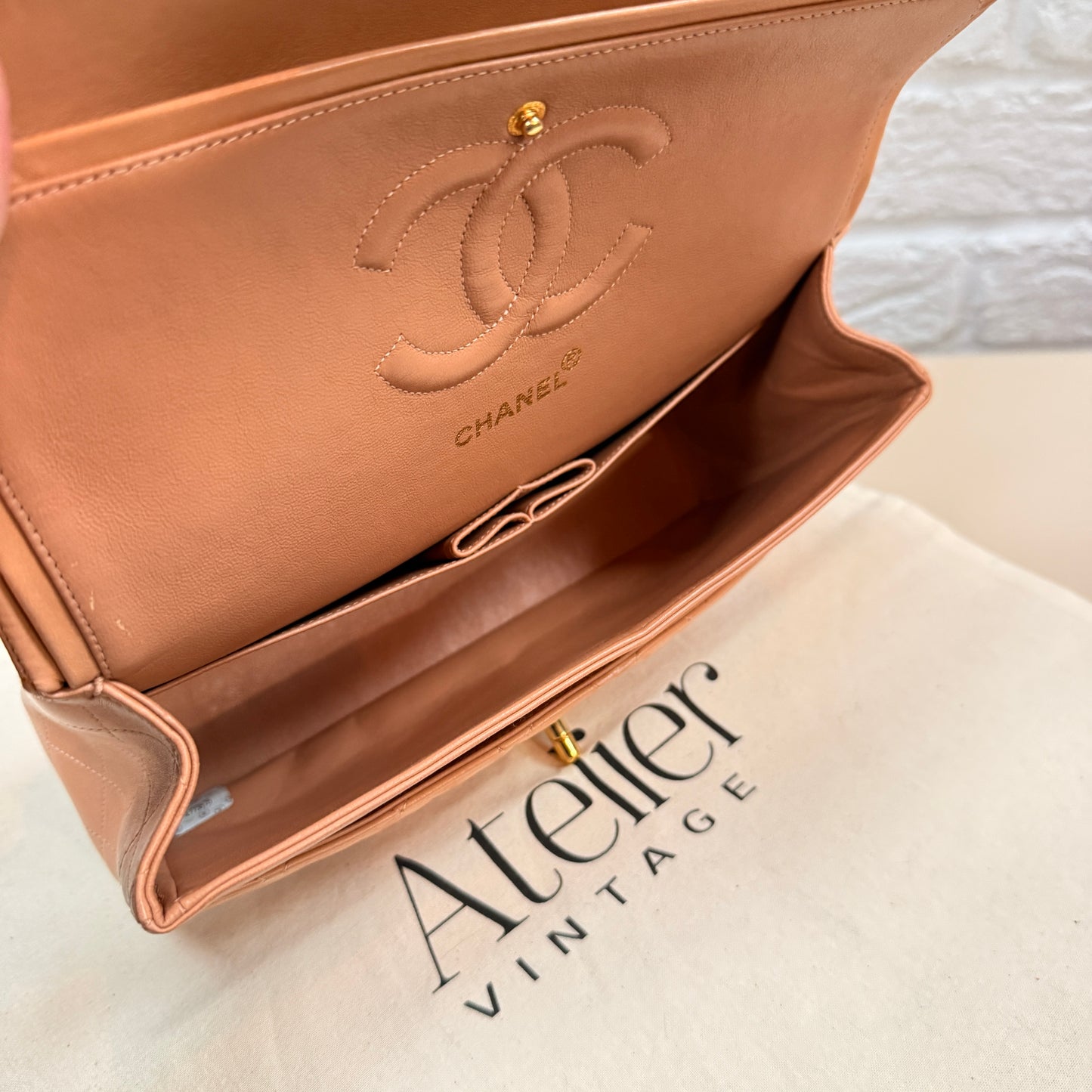 Chanel 1996 Ultra Rare Nude Lambskin Leather Classic Double Flap in Medium with 24k Gold Hardware