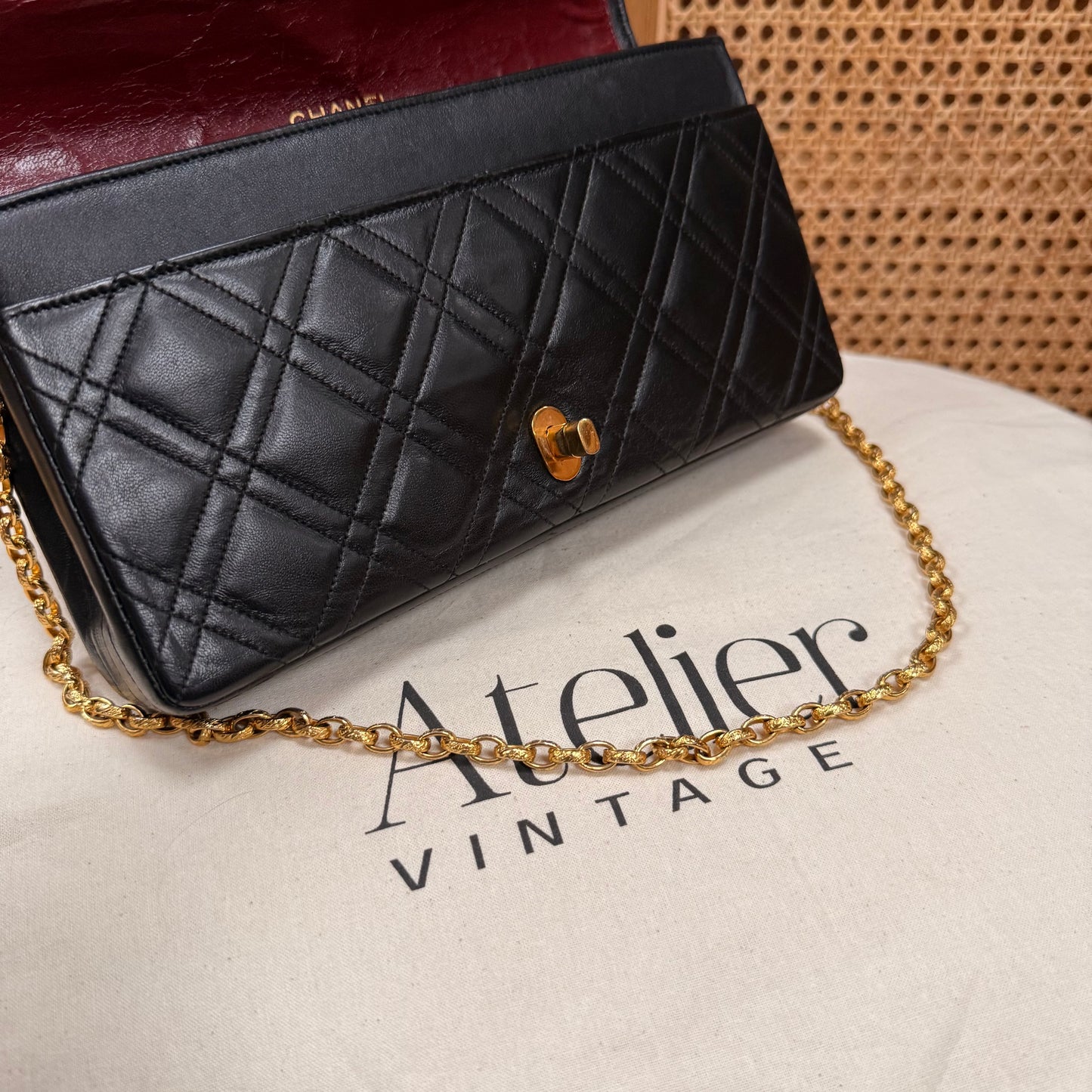 Chanel Rare Early 1980s Double Diamond Quilted Bijoux Chain Classic Rectangle