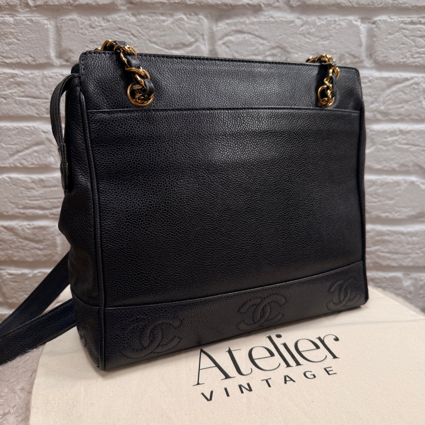 Chanel 1994 Rare Navy Triple CC Caviar Tote