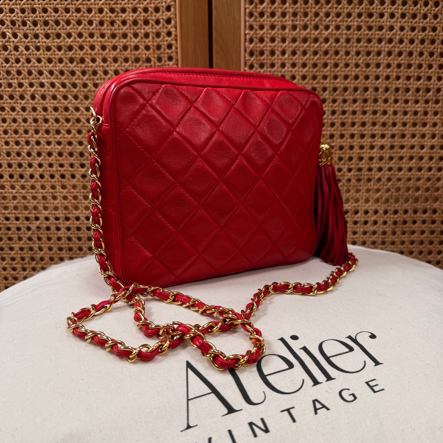 Chanel 1989 Red Quilted Tassel Camera Bag