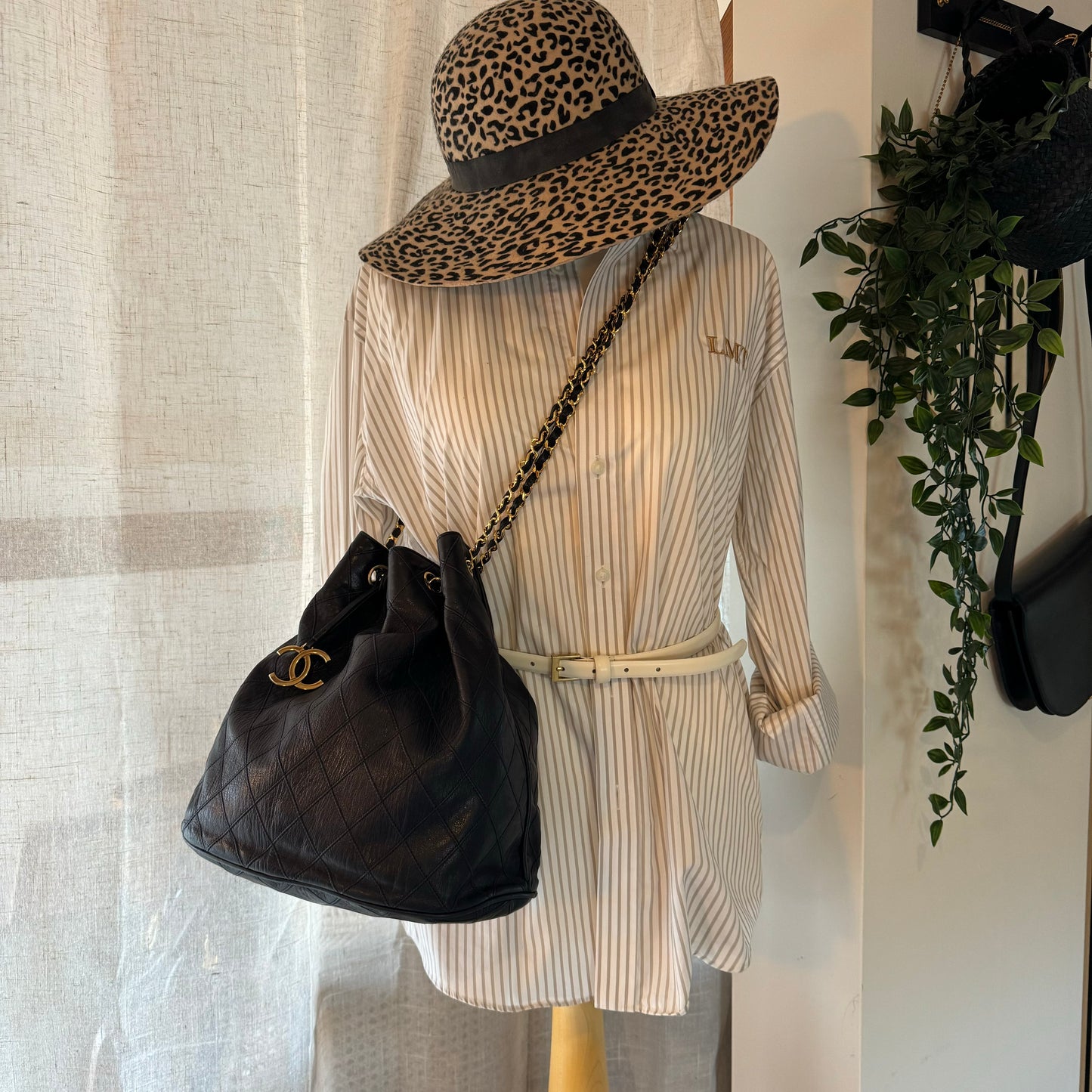 Chanel 1986 Navy CC Charm Bucket Bag