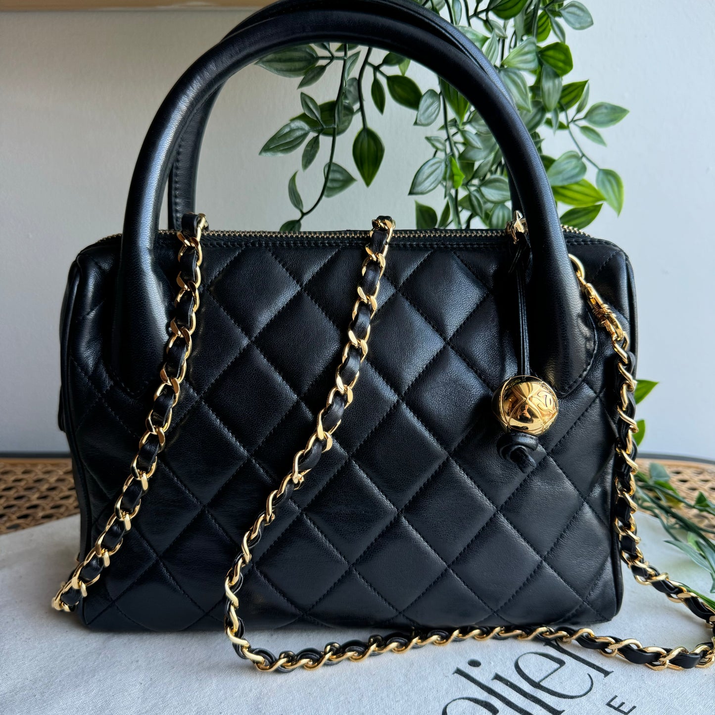 Chanel 1991 Quilted Lambskin Top Handle Two Way Bag
