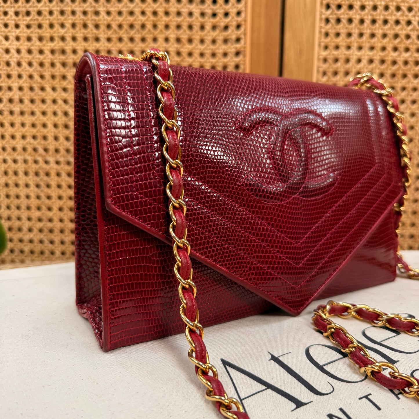 Chanel 1986 Rare Red Exotic Leather Envelope Flap