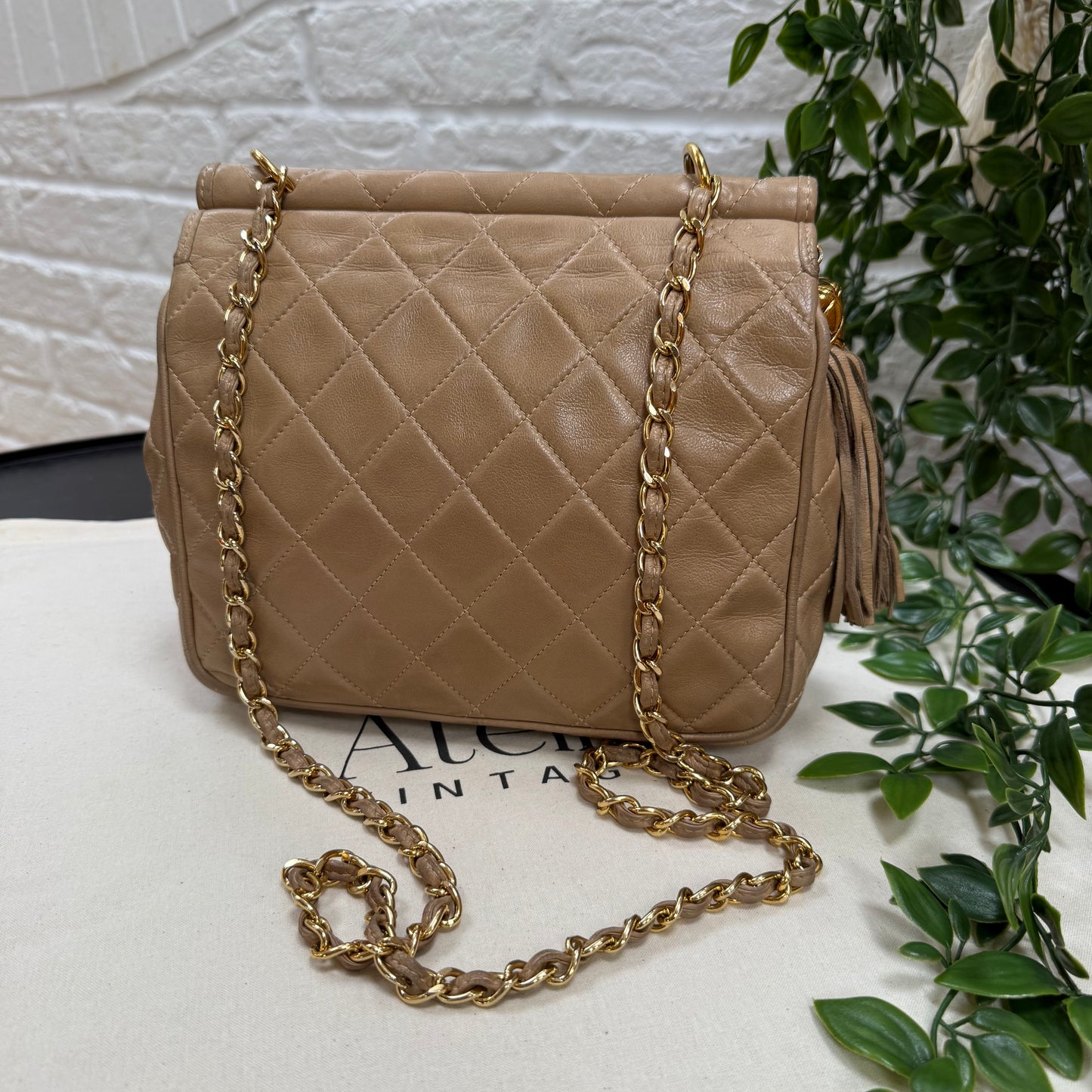 Chanel 1989 Rare Dark Beige Tassel Envelope Flap
