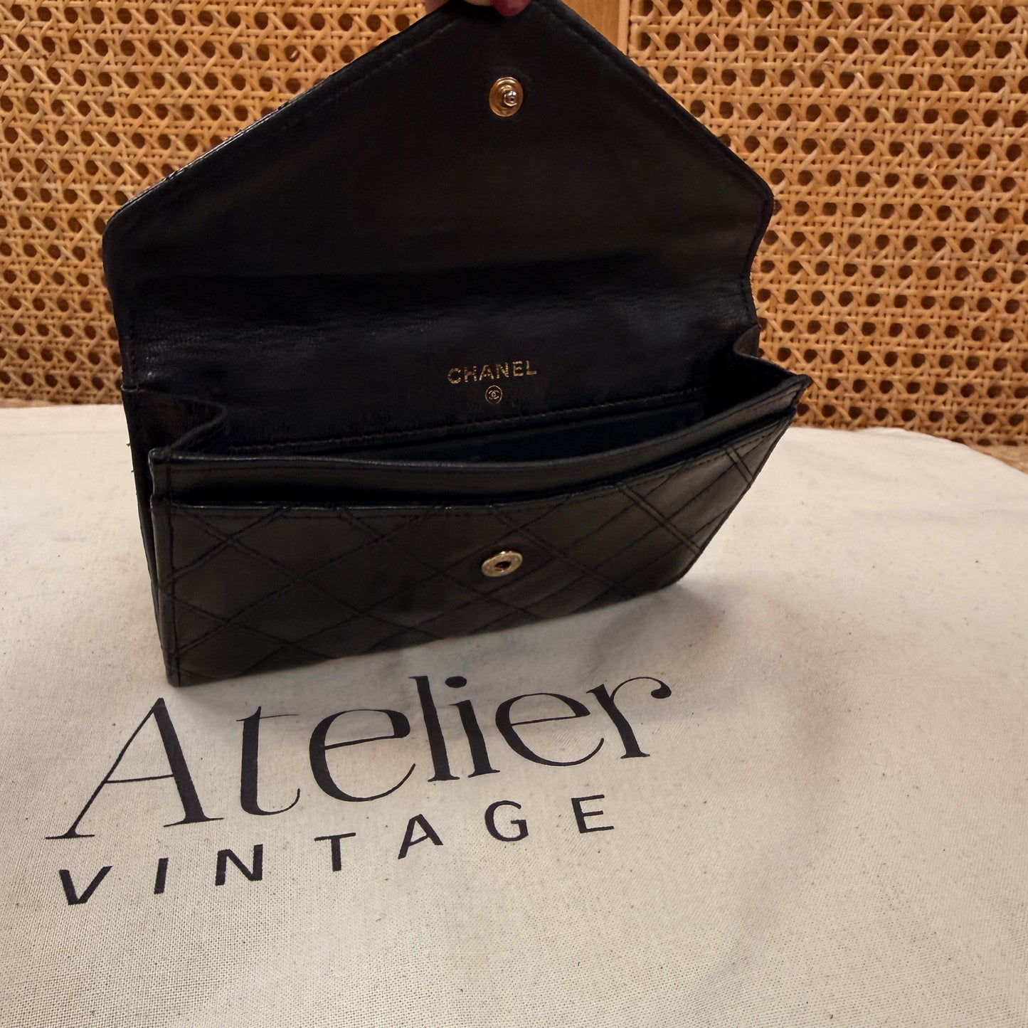 Chanel Rare Black Early 1990s Envelope Card & Coin Pouch
