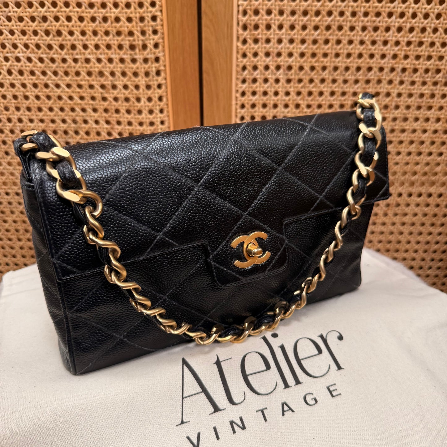 Chanel 2000 Rare Diamond Quilted Caviar Shoulder Bag