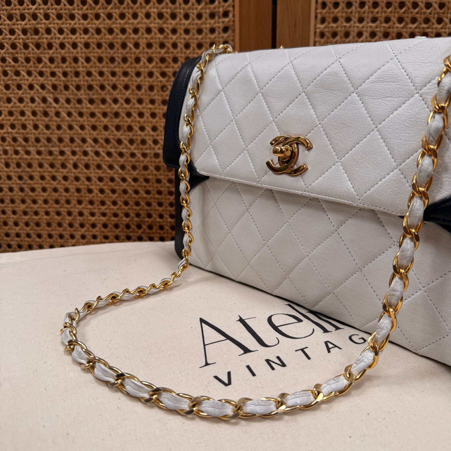 Chanel 1986 Rare Ivory & Navy Limited Edition Single Flap