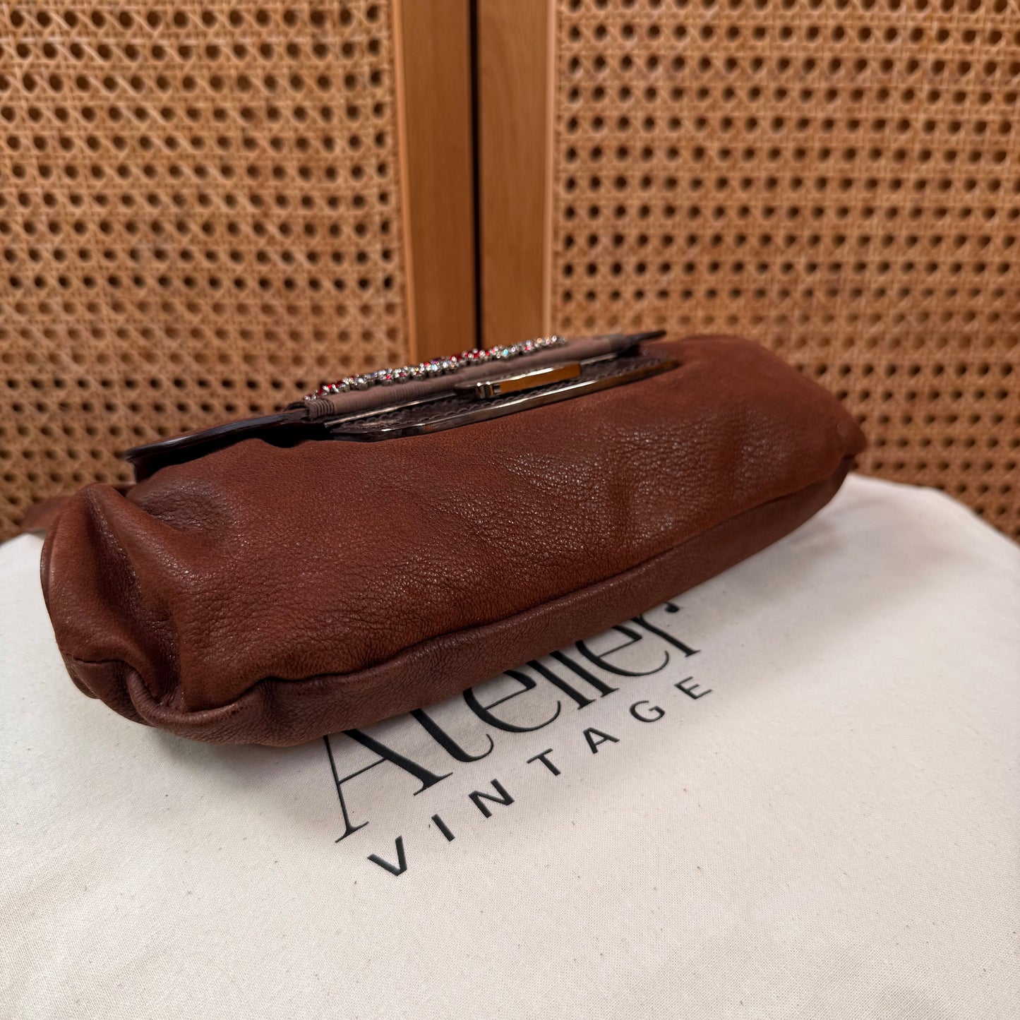 Prada 2002 Brown & Embellished Jewel Two Way Shoulder Bag
