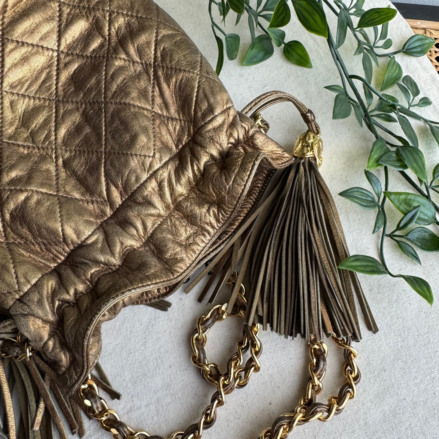 Chanel 1989 Aged Gold Tassel Bucket Bag