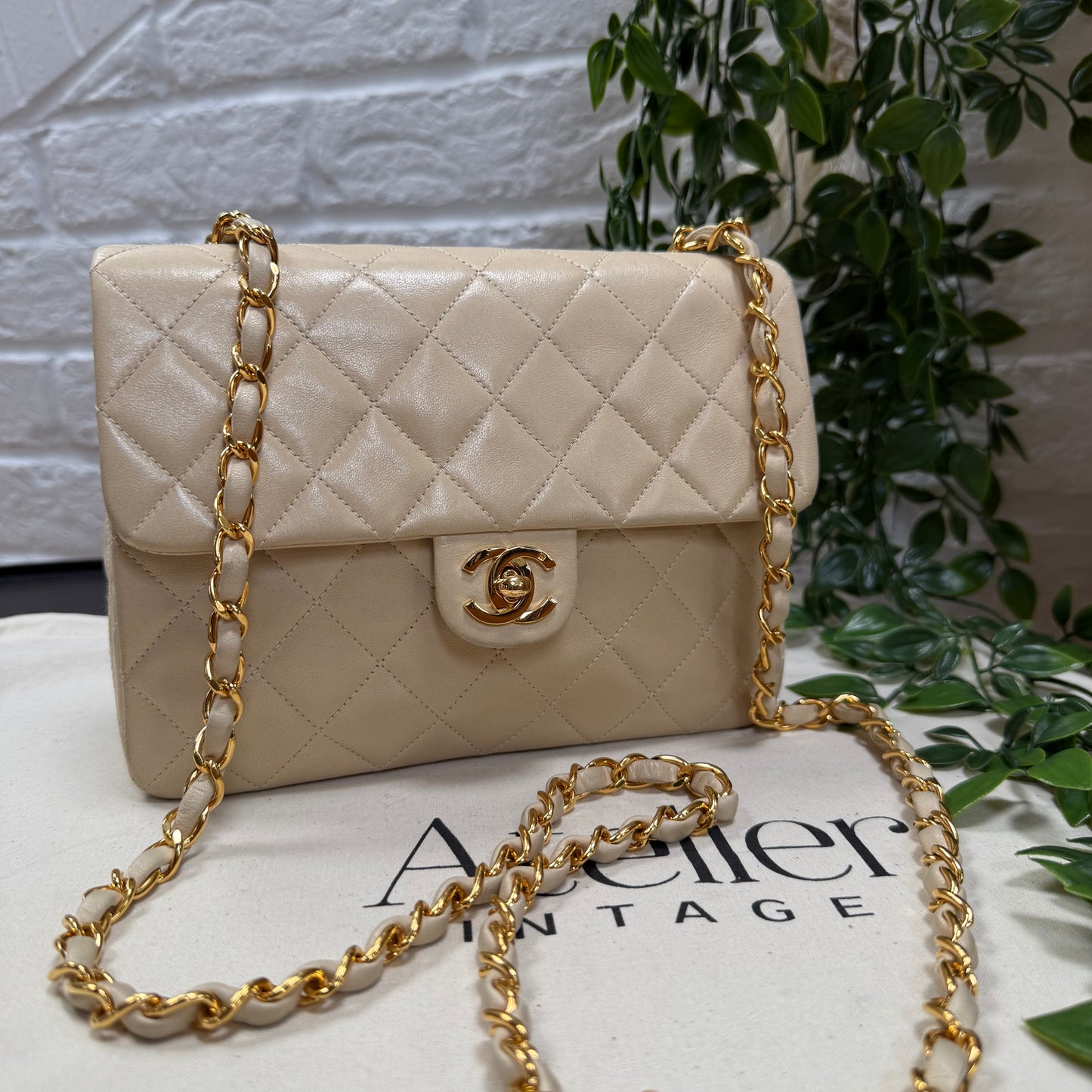 Chanel 1989 Beige Classic Single Flap Medium Square