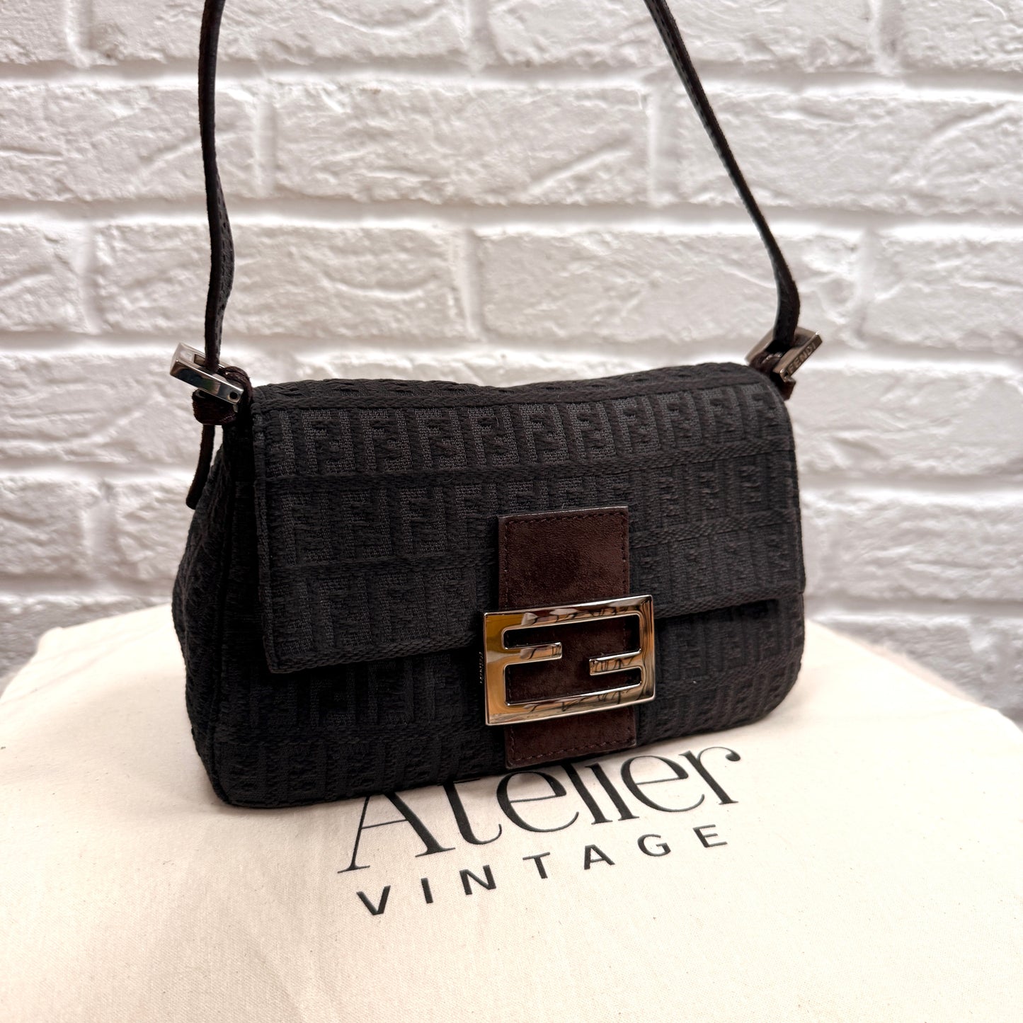 Fendi 1990s Rare Fendi Mini Mamma Baguette in grey & Brown suede