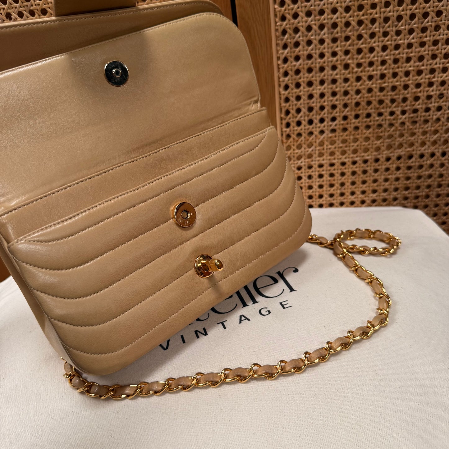 Chanel 1991 Ultra Rare Mademoiselle Scallop Double Flap in Dark Beige
