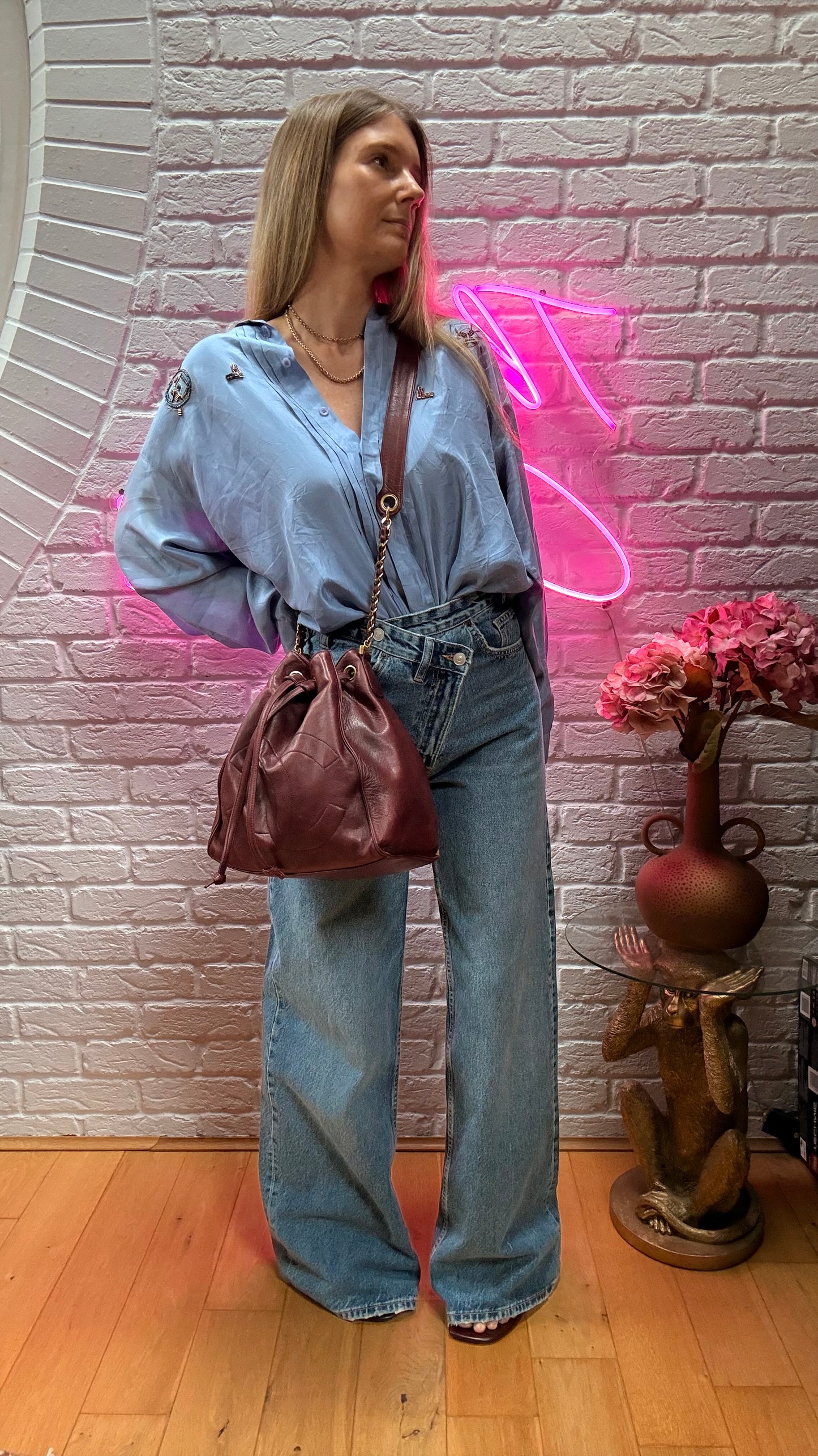 Chanel 1993 Rare Bordeaux Bucket Bag with Pouch