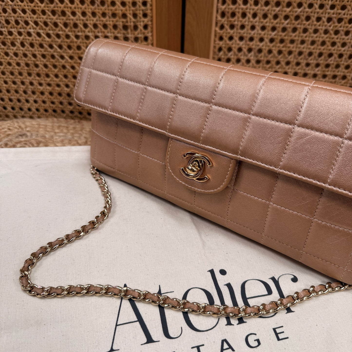 Chanel 2002 Blush Pink Irredescent East West Chocolate Bar Single Flap
