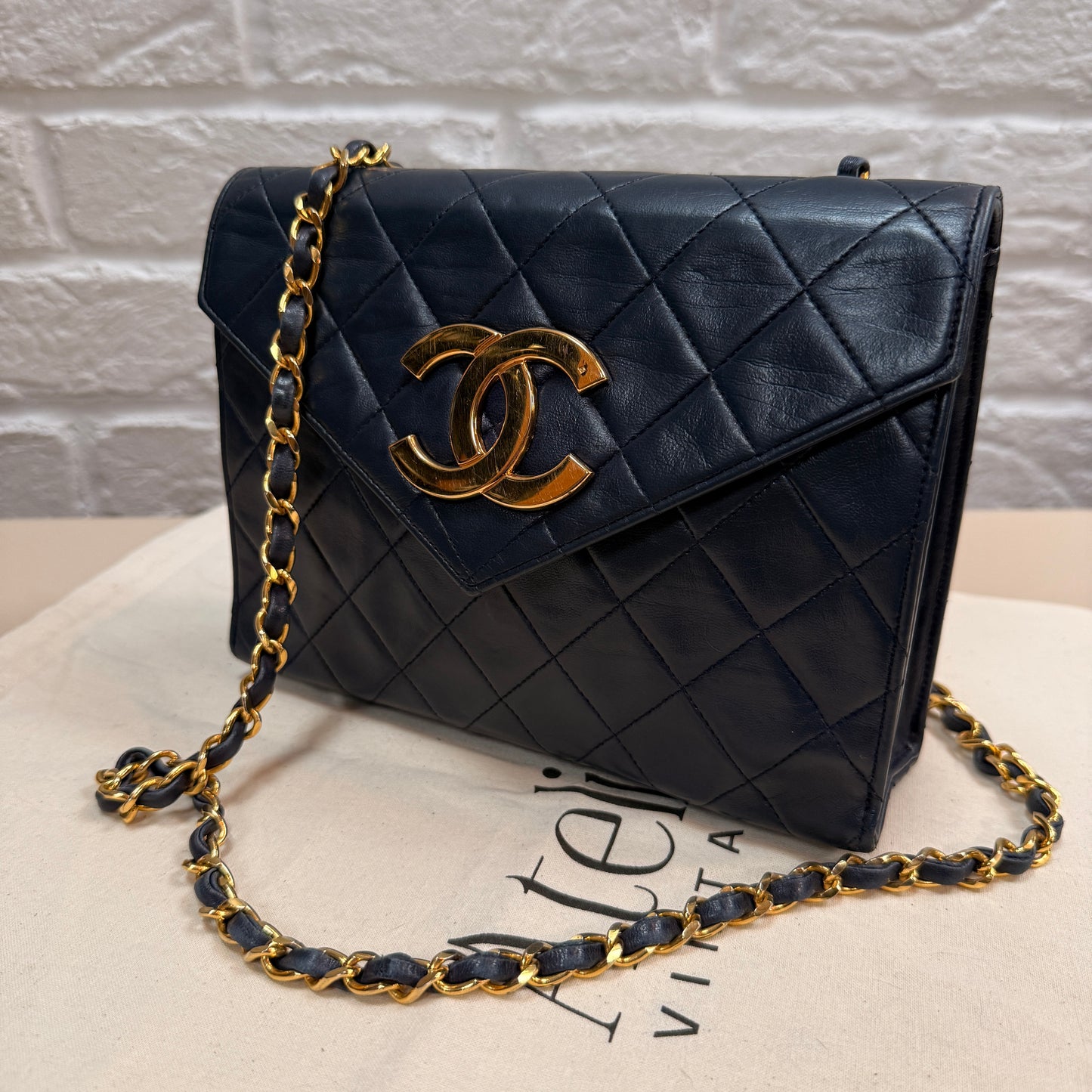 Chanel 1989 Rare Navy Jumbo CC Envelope Flap